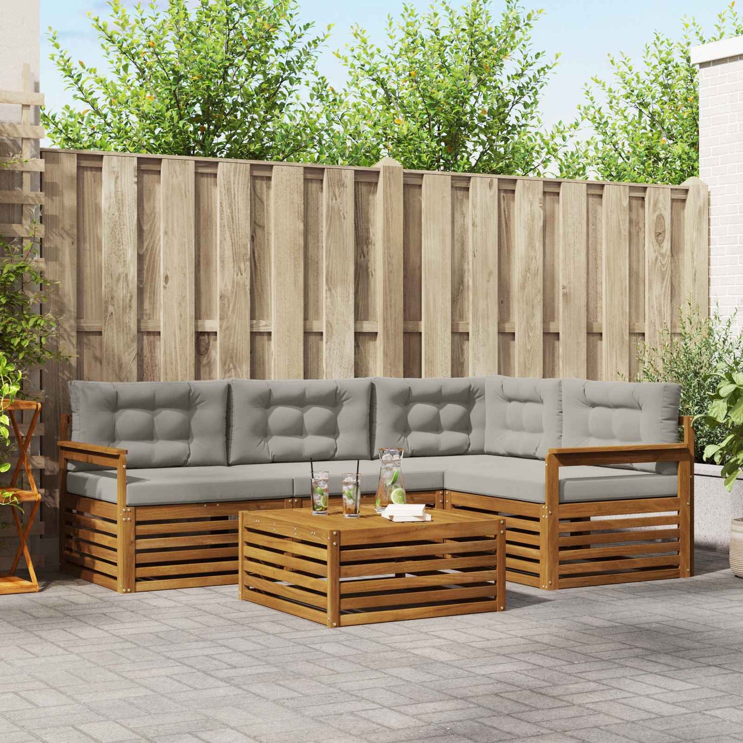 vidaXL Σειρά Καναπέ Εξωτερικού 5 pcs Φυσικό και Ανοιχτό Γκρι