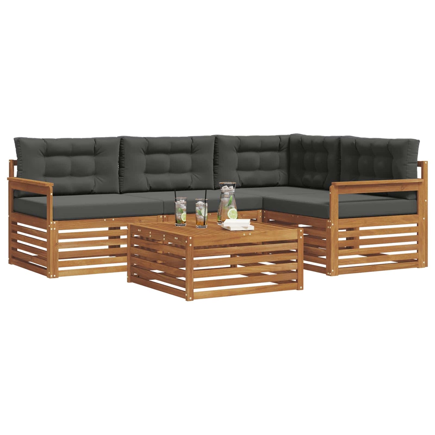 vidaXL Σειρά Καναπέ Εξωτερικού με μαξιλάρι 5 pcs Φυσικό και Ανθρακί