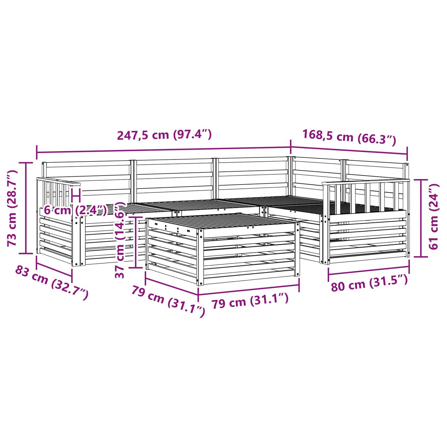 vidaXL Σειρά Καναπέ Εξωτερικού 5 pcs Φυσικό