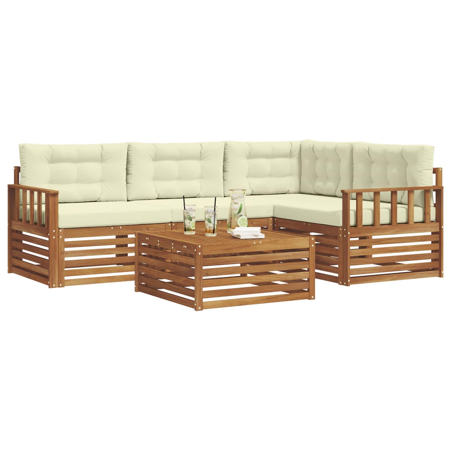 vidaXL Σειρά Καναπέ Εξωτερικού με μαξιλάρι 5 pcs Φυσικό και Κρέμα