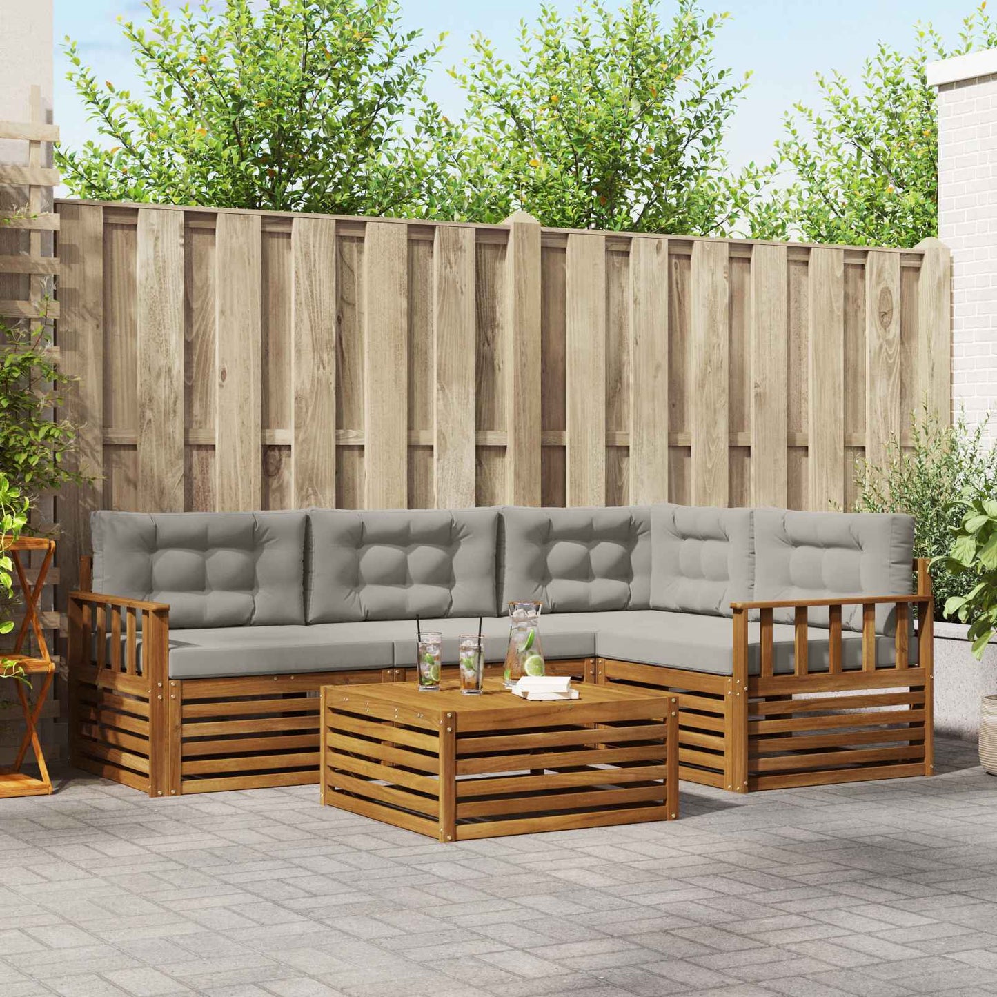 vidaXL Σειρά Καναπέ Εξωτερικού 5 pcs Φυσικό και Ανοιχτό Γκρι