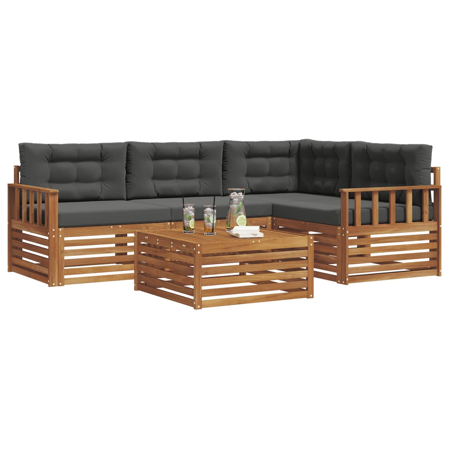 vidaXL Σειρά Καναπέ Εξωτερικού με μαξιλάρι 5 pcs Φυσικό και Ανθρακί