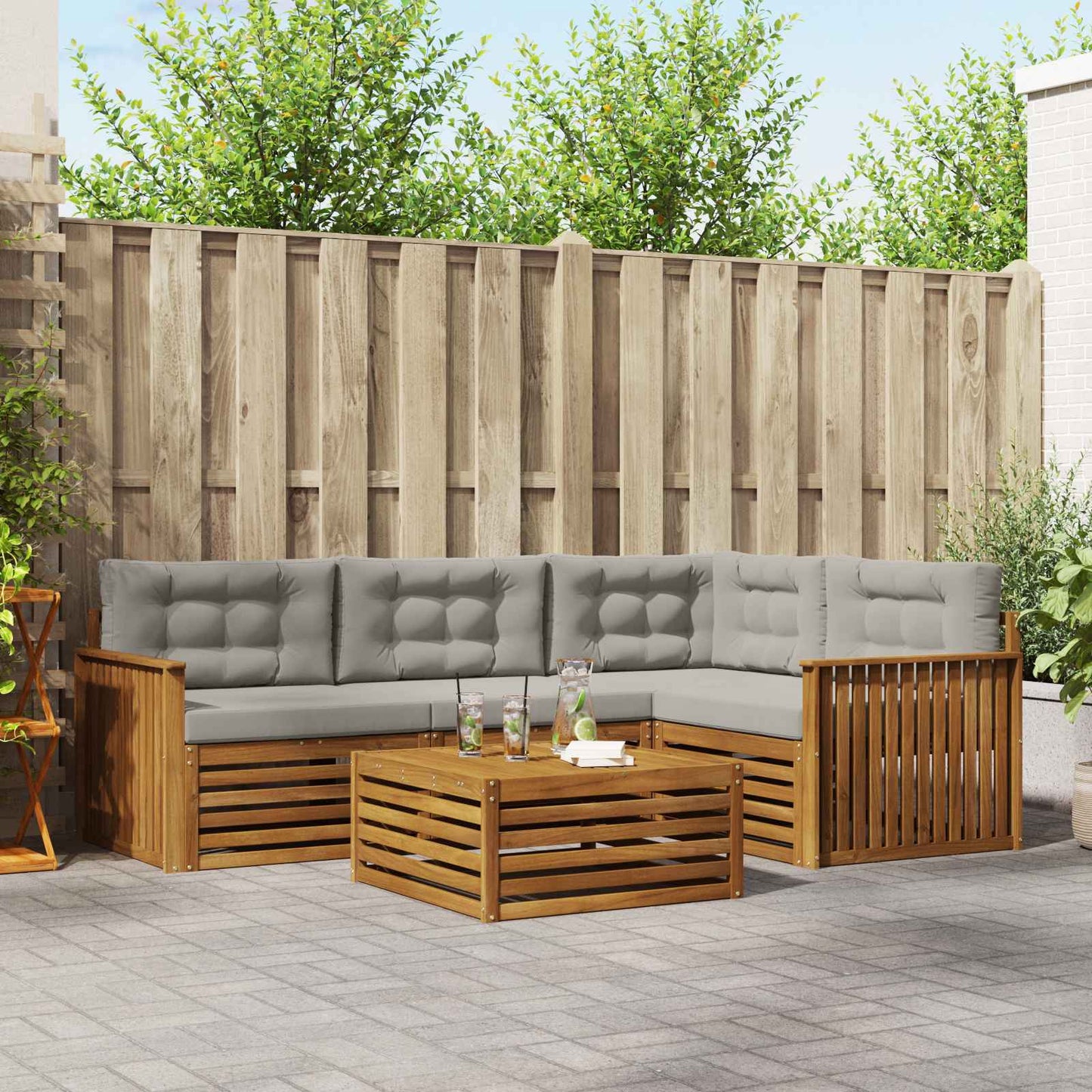 vidaXL Σειρά Καναπέ Εξωτερικού 5 pcs Φυσικό και Ανοιχτό Γκρι