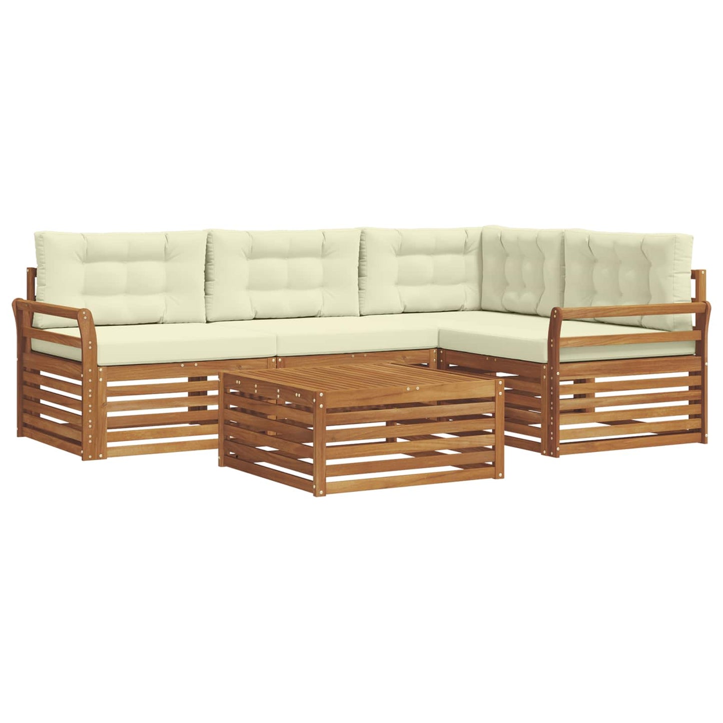 vidaXL Σειρά Καναπέ Εξωτερικού με μαξιλάρι 5 pcs Φυσικό και Κρέμα