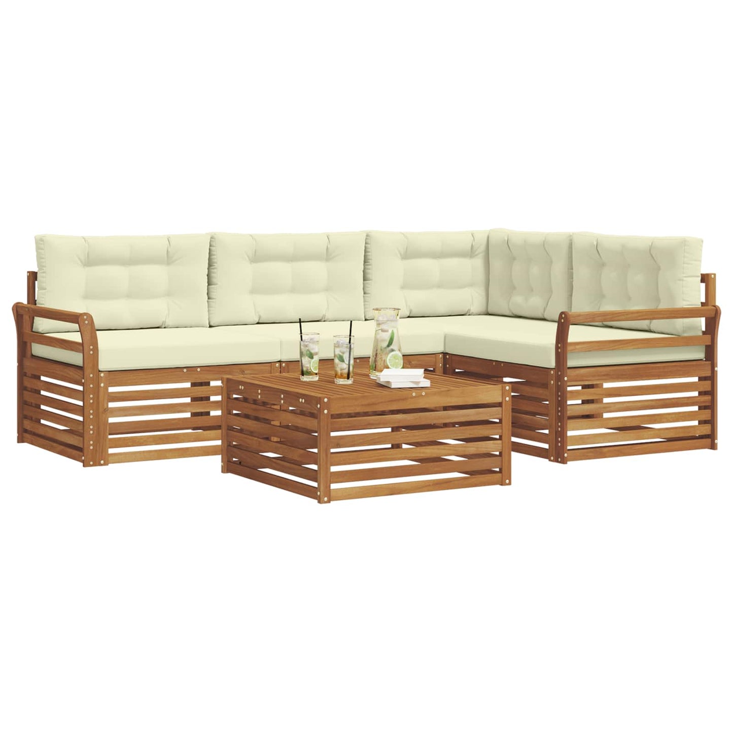 vidaXL Σειρά Καναπέ Εξωτερικού με μαξιλάρι 5 pcs Φυσικό και Κρέμα