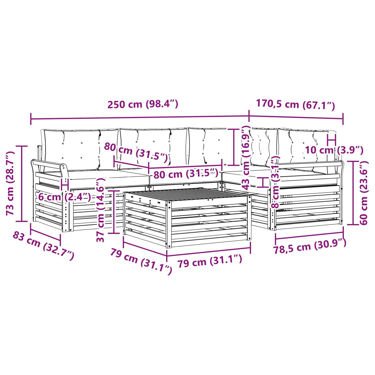vidaXL Σειρά Καναπέ Εξωτερικού με μαξιλάρι 5 pcs Φυσικό και Κρέμα