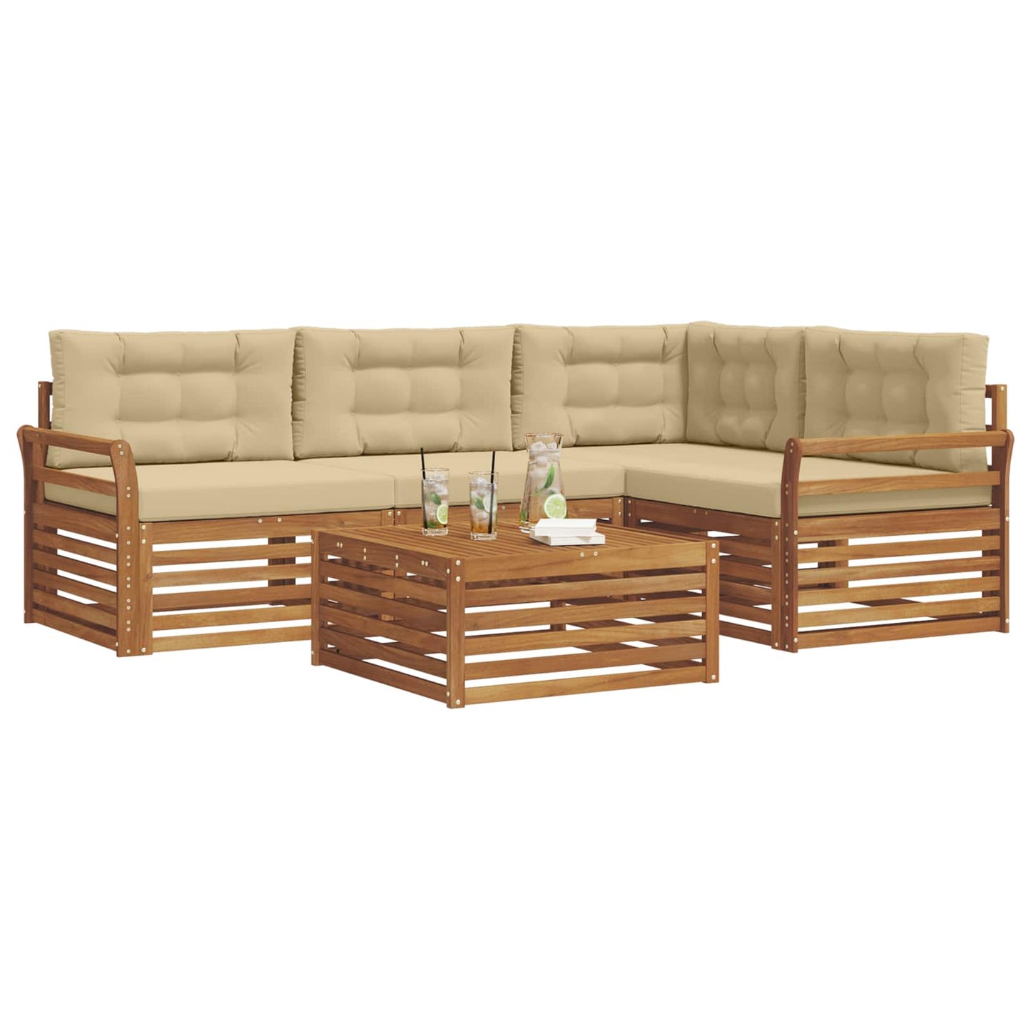 vidaXL Σειρά Καναπέ Εξωτερικού με μαξιλάρι 5 pcs Φυσικό και Μπεζ