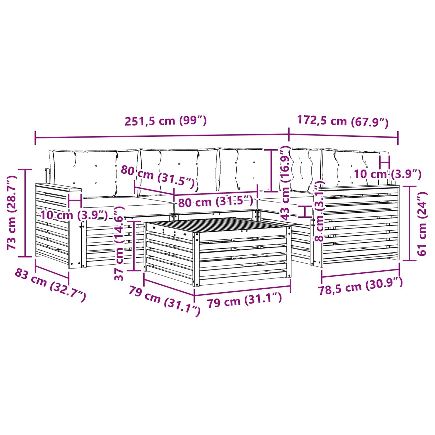 vidaXL Σειρά Καναπέ Εξωτερικού με μαξιλάρι 5 pcs Φυσικό και Κρέμα