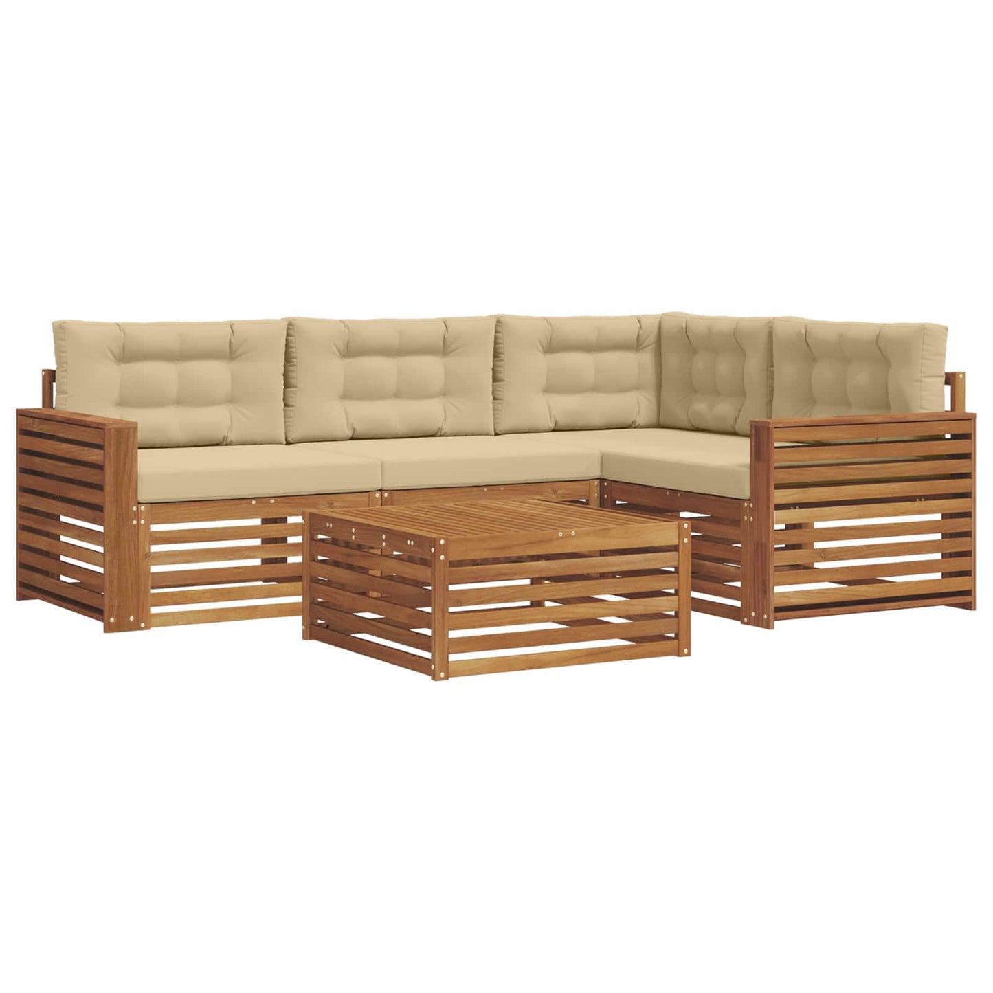 vidaXL Σειρά Καναπέ Εξωτερικού με μαξιλάρι 5 pcs Φυσικό και Μπεζ