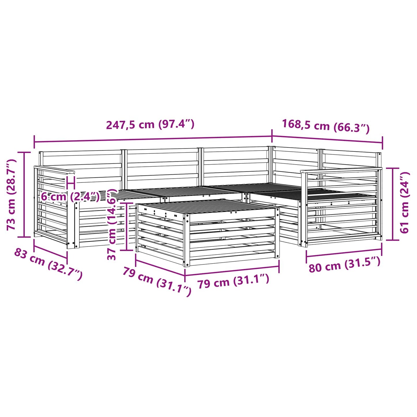 vidaXL Σειρά Καναπέ Εξωτερικού 5 pcs Φυσικό