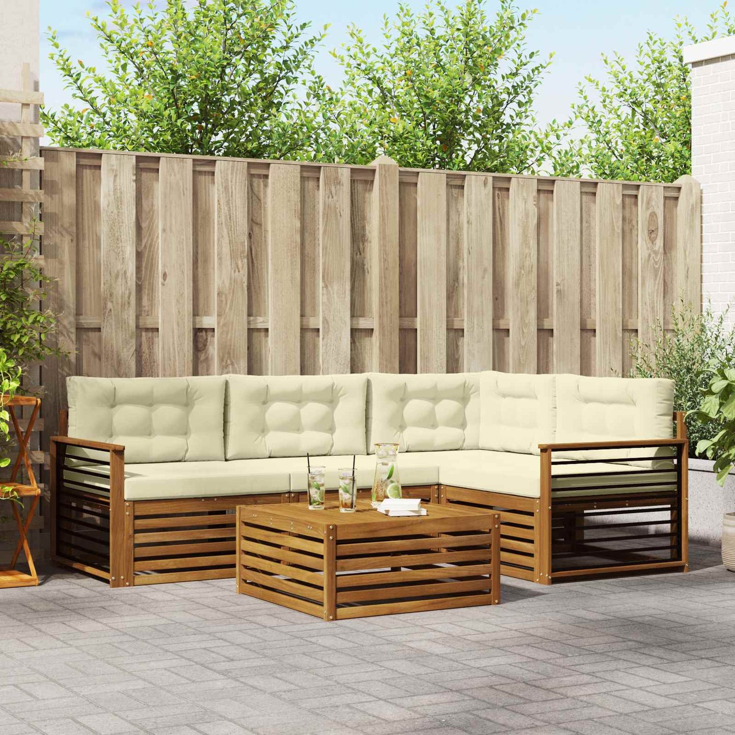 vidaXL Σειρά Καναπέ Εξωτερικού με μαξιλάρι 5 pcs Φυσικό και Κρέμα