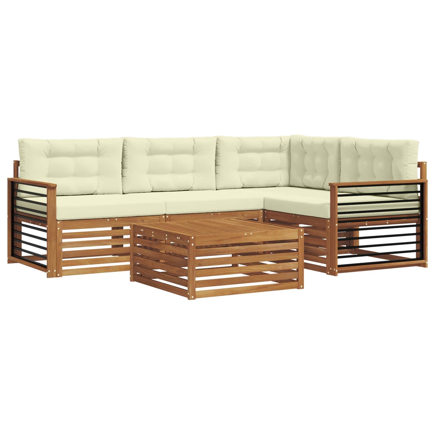 vidaXL Σειρά Καναπέ Εξωτερικού με μαξιλάρι 5 pcs Φυσικό και Κρέμα