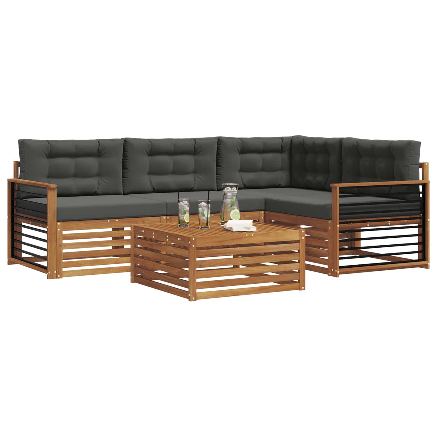 vidaXL Σειρά Καναπέ Εξωτερικού με μαξιλάρι 5 pcs Φυσικό και Ανθρακί