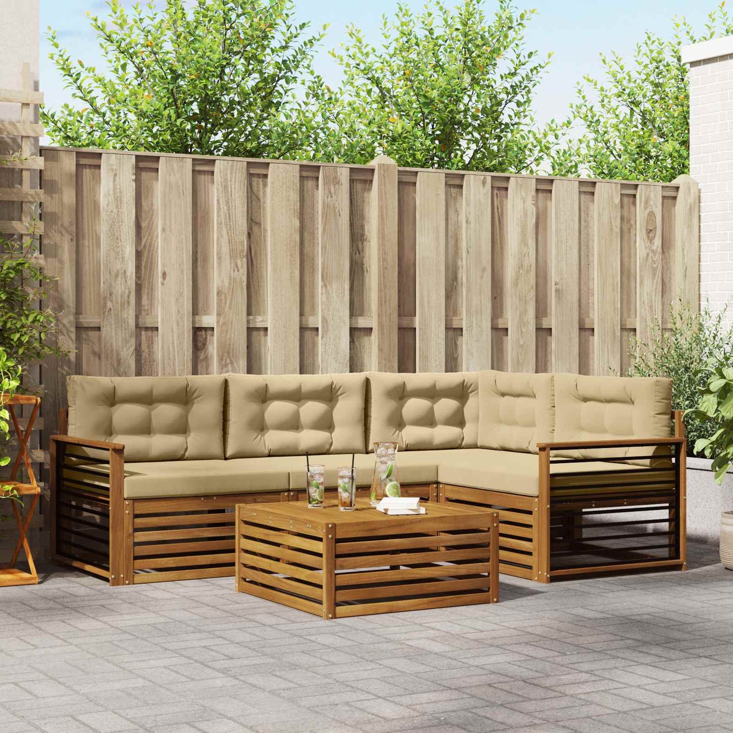 vidaXL Σειρά Καναπέ Εξωτερικού με μαξιλάρι 5 pcs Φυσικό και Μπεζ