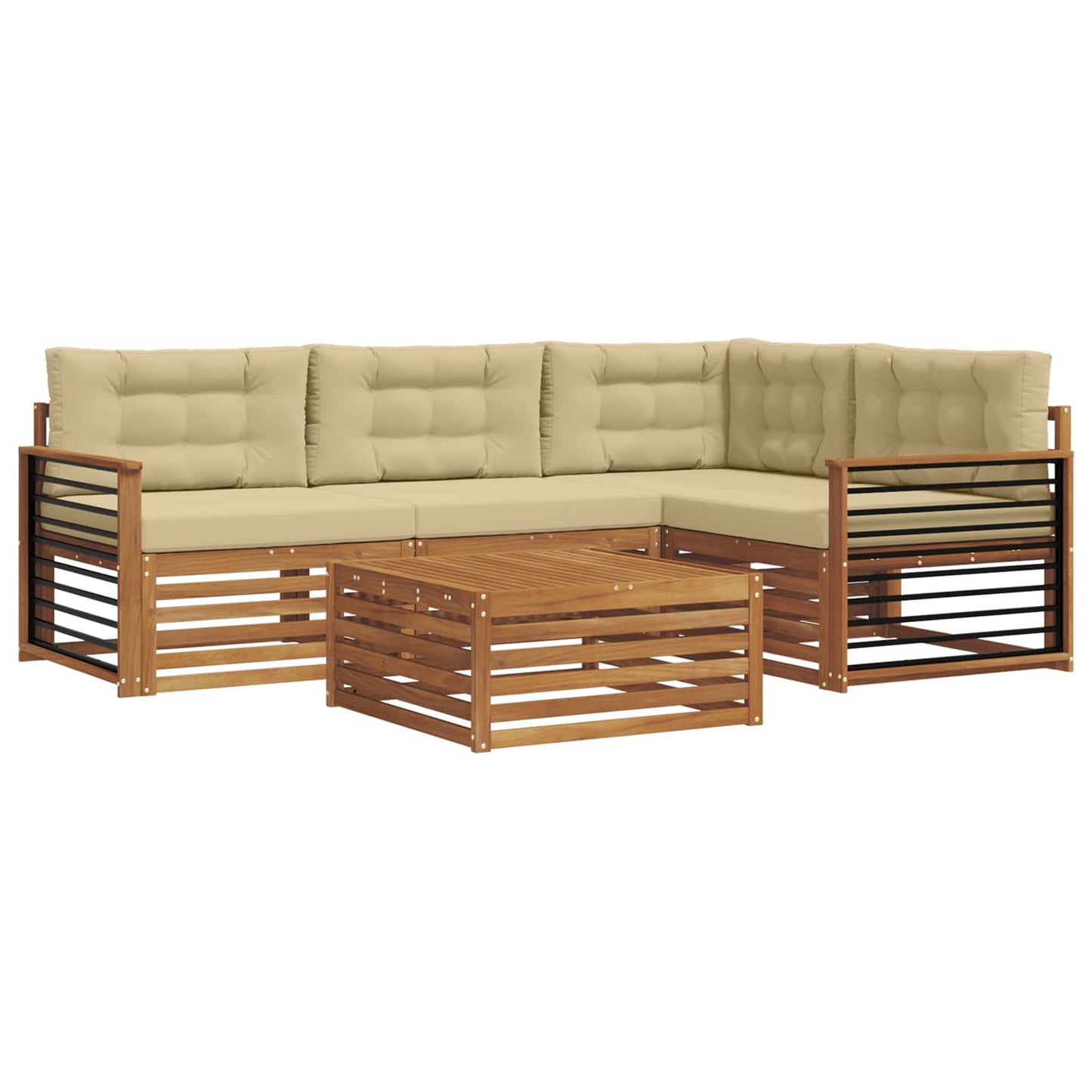 vidaXL Σειρά Καναπέ Εξωτερικού με μαξιλάρι 5 pcs Φυσικό και Μπεζ