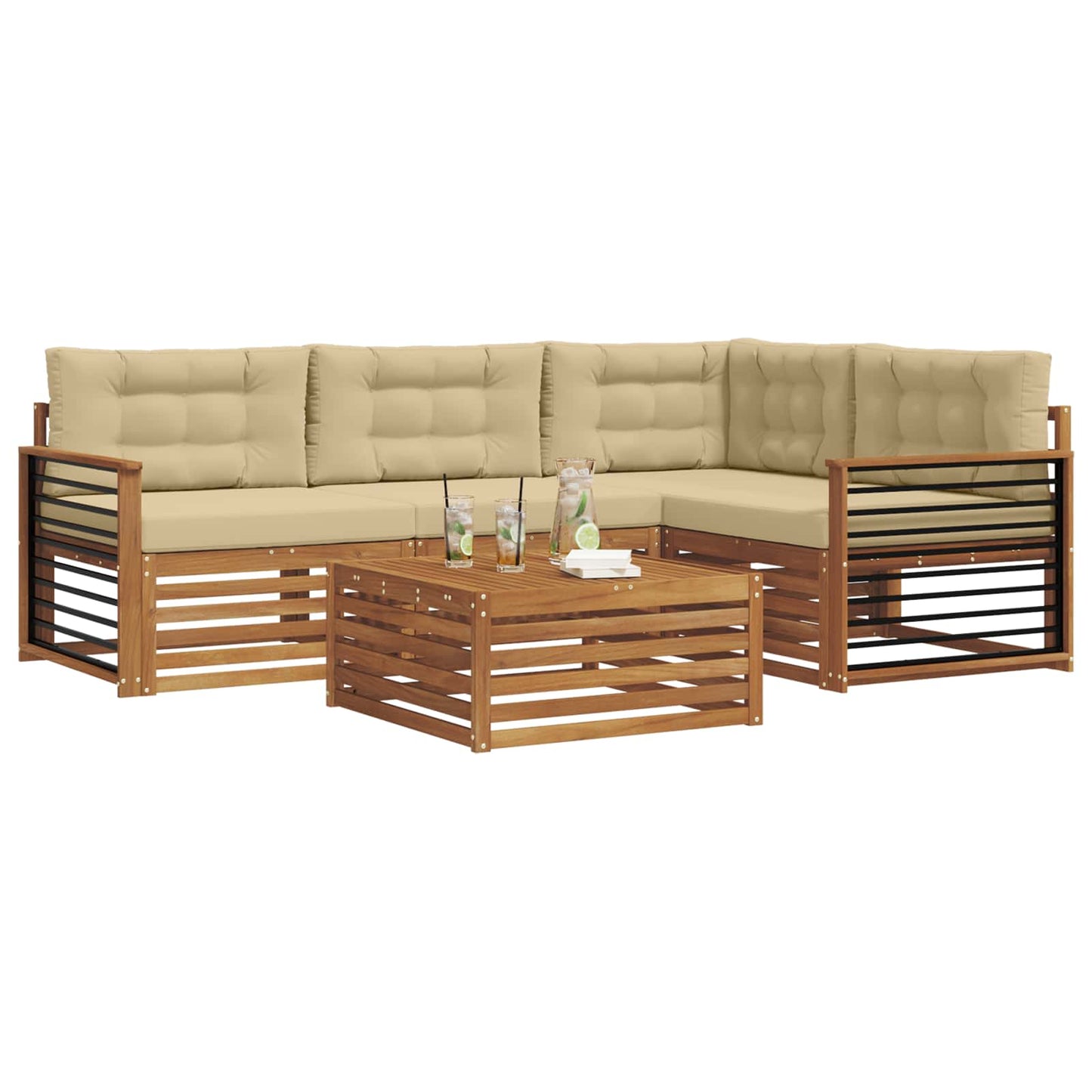 vidaXL Σειρά Καναπέ Εξωτερικού με μαξιλάρι 5 pcs Φυσικό και Μπεζ