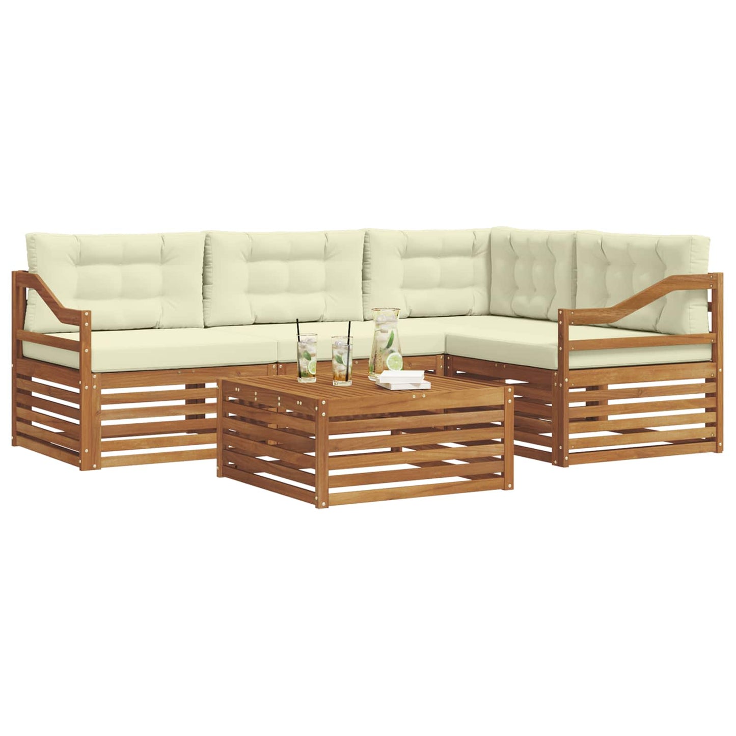 vidaXL Σειρά Καναπέ Εξωτερικού με μαξιλάρι 5 pcs Φυσικό και Κρέμα