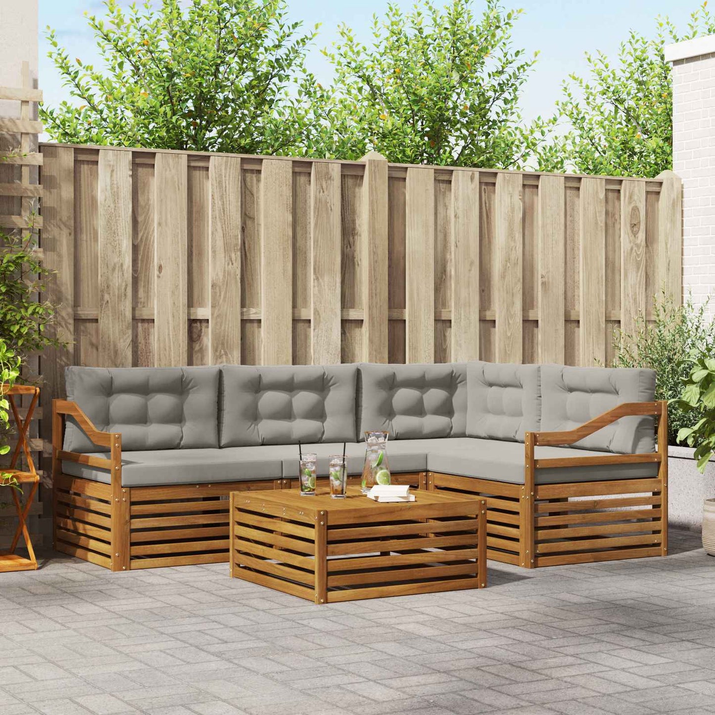 vidaXL Σειρά Καναπέ Εξωτερικού 5 pcs Φυσικό και Ανοιχτό Γκρι