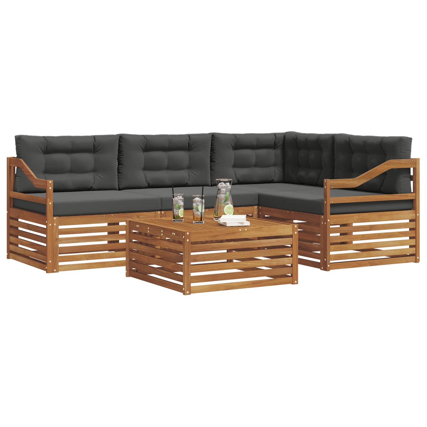 vidaXL Σειρά Καναπέ Εξωτερικού με μαξιλάρι 5 pcs Φυσικό και Ανθρακί