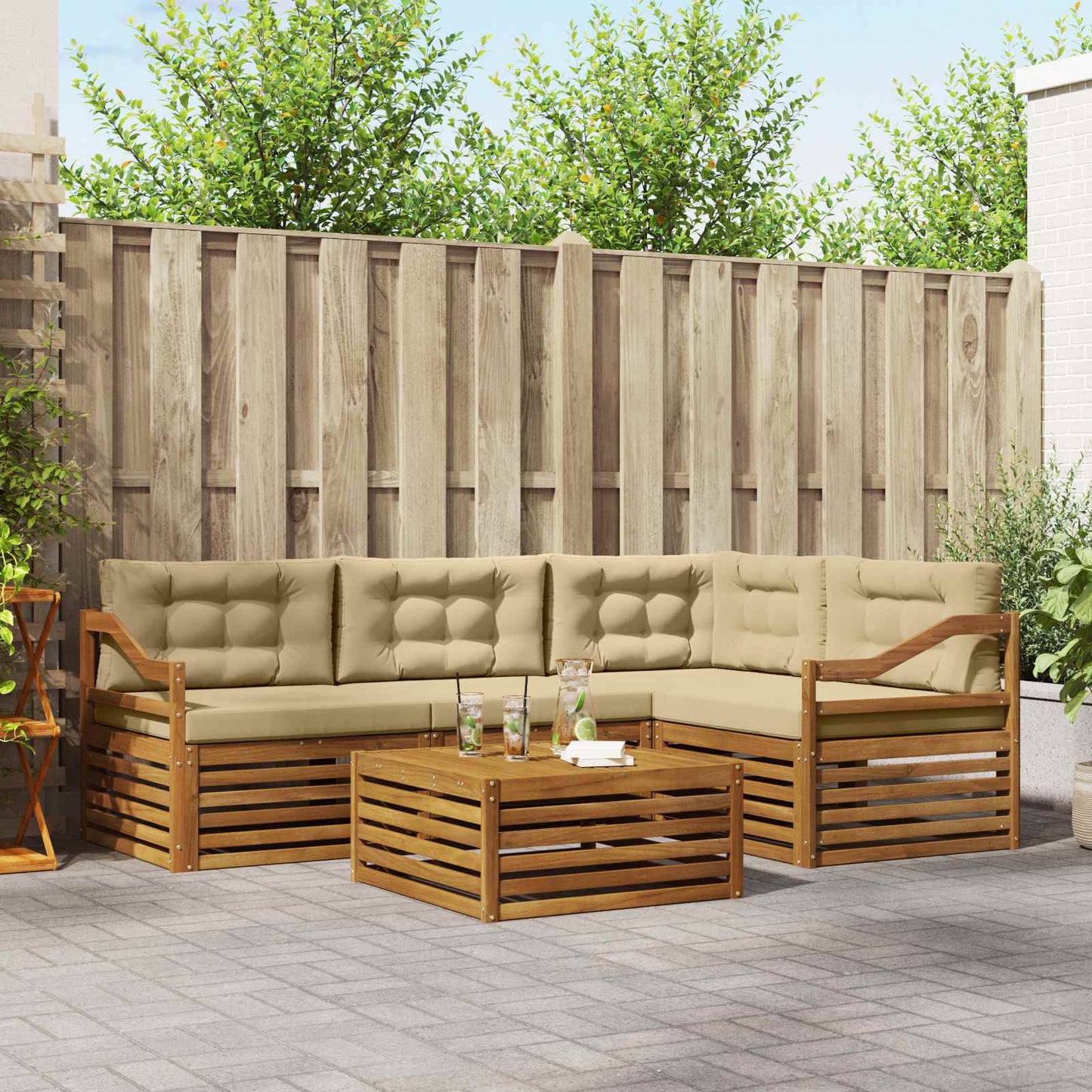vidaXL Σειρά Καναπέ Εξωτερικού με μαξιλάρι 5 pcs Φυσικό και Μπεζ