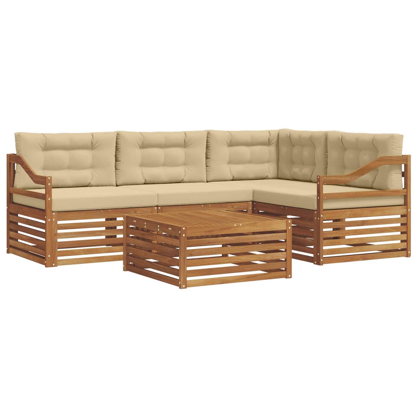 vidaXL Σειρά Καναπέ Εξωτερικού με μαξιλάρι 5 pcs Φυσικό και Μπεζ