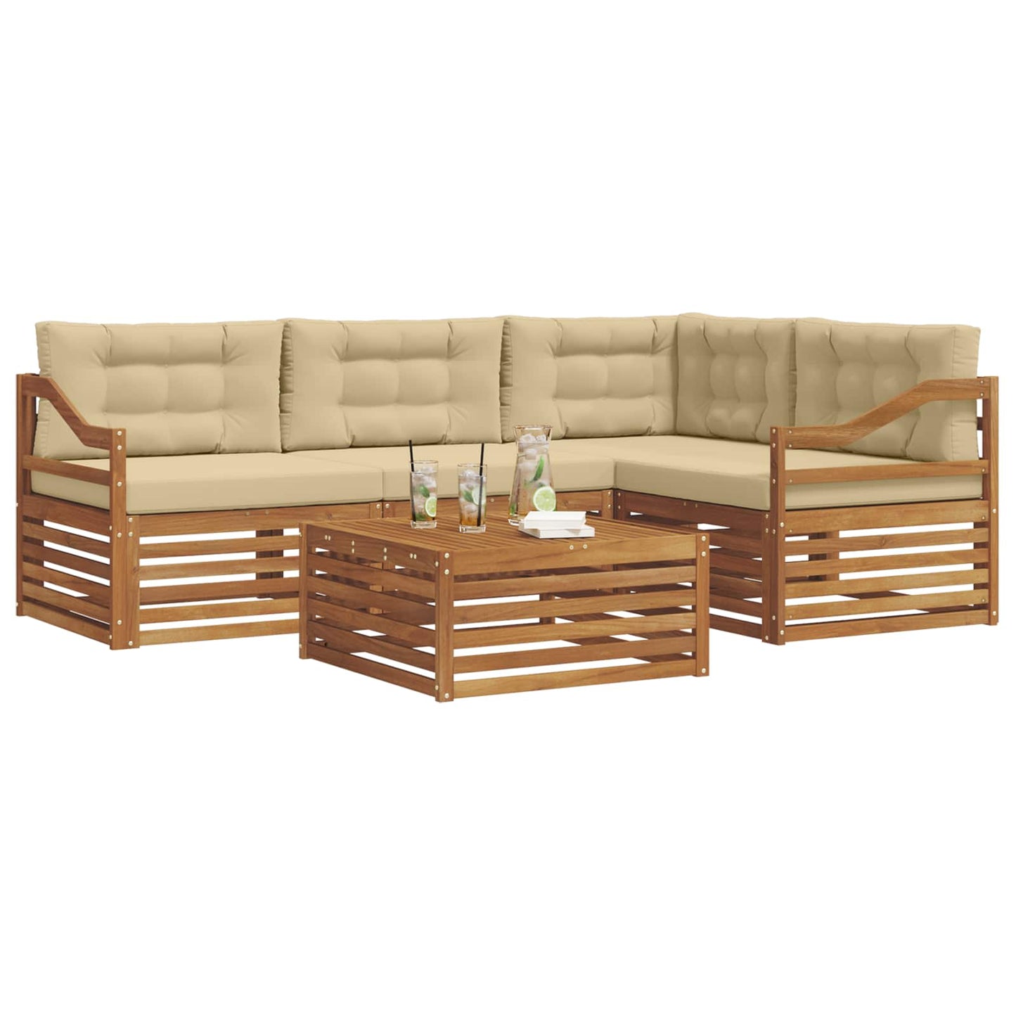 vidaXL Σειρά Καναπέ Εξωτερικού με μαξιλάρι 5 pcs Φυσικό και Μπεζ
