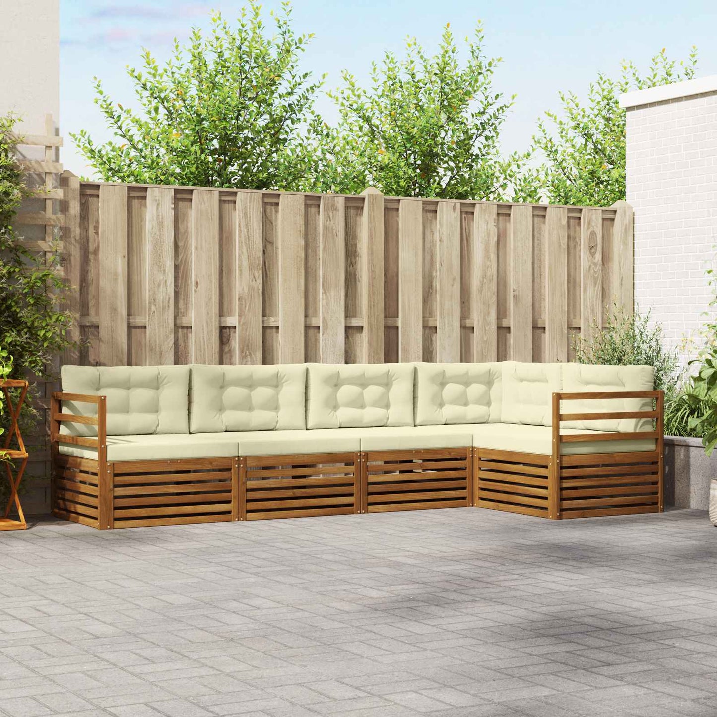 vidaXL Σειρά Καναπέ Εξωτερικού με μαξιλάρι 5 pcs Φυσικό και Κρέμα