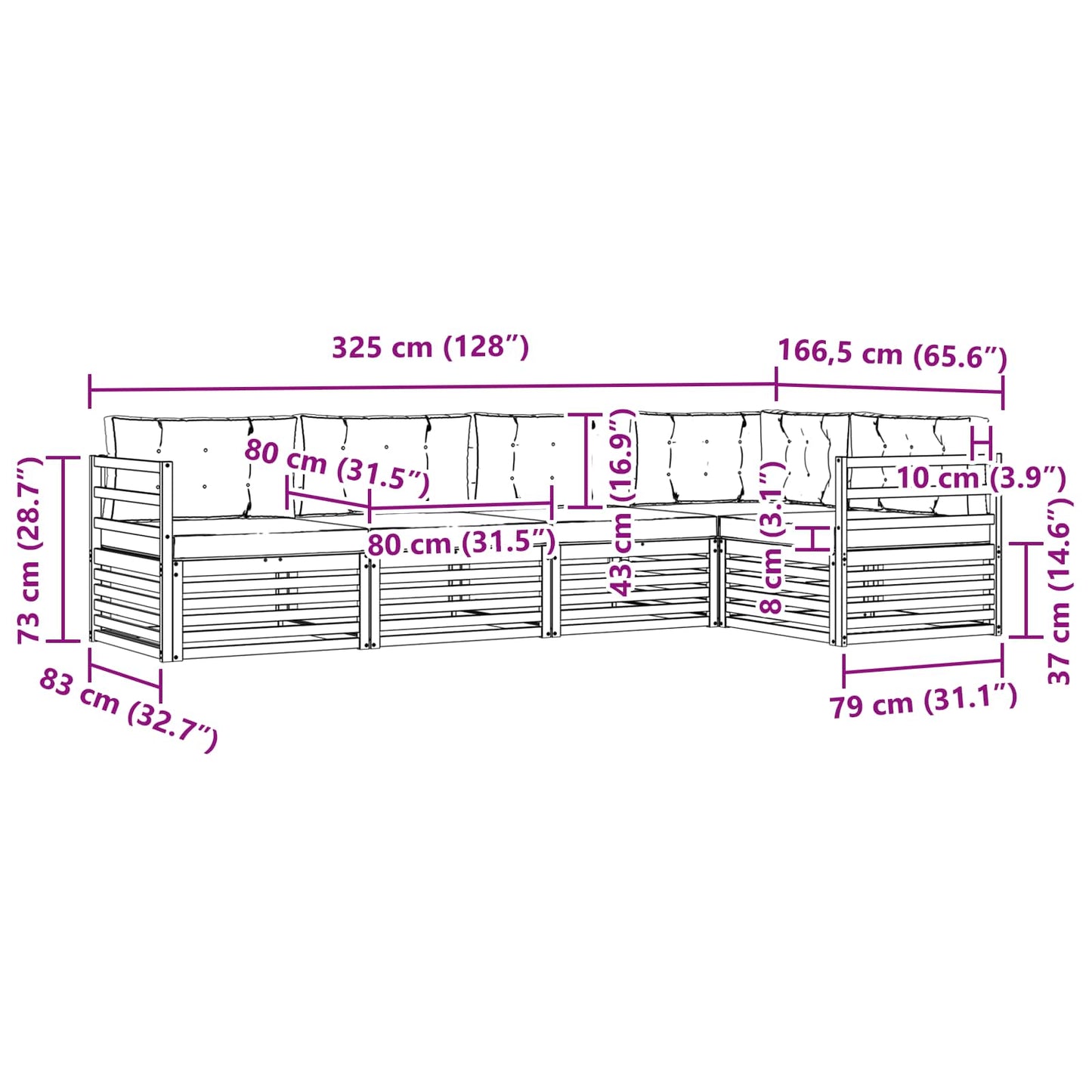 vidaXL Σειρά Καναπέ Εξωτερικού με μαξιλάρι 5 pcs Φυσικό και Κρέμα
