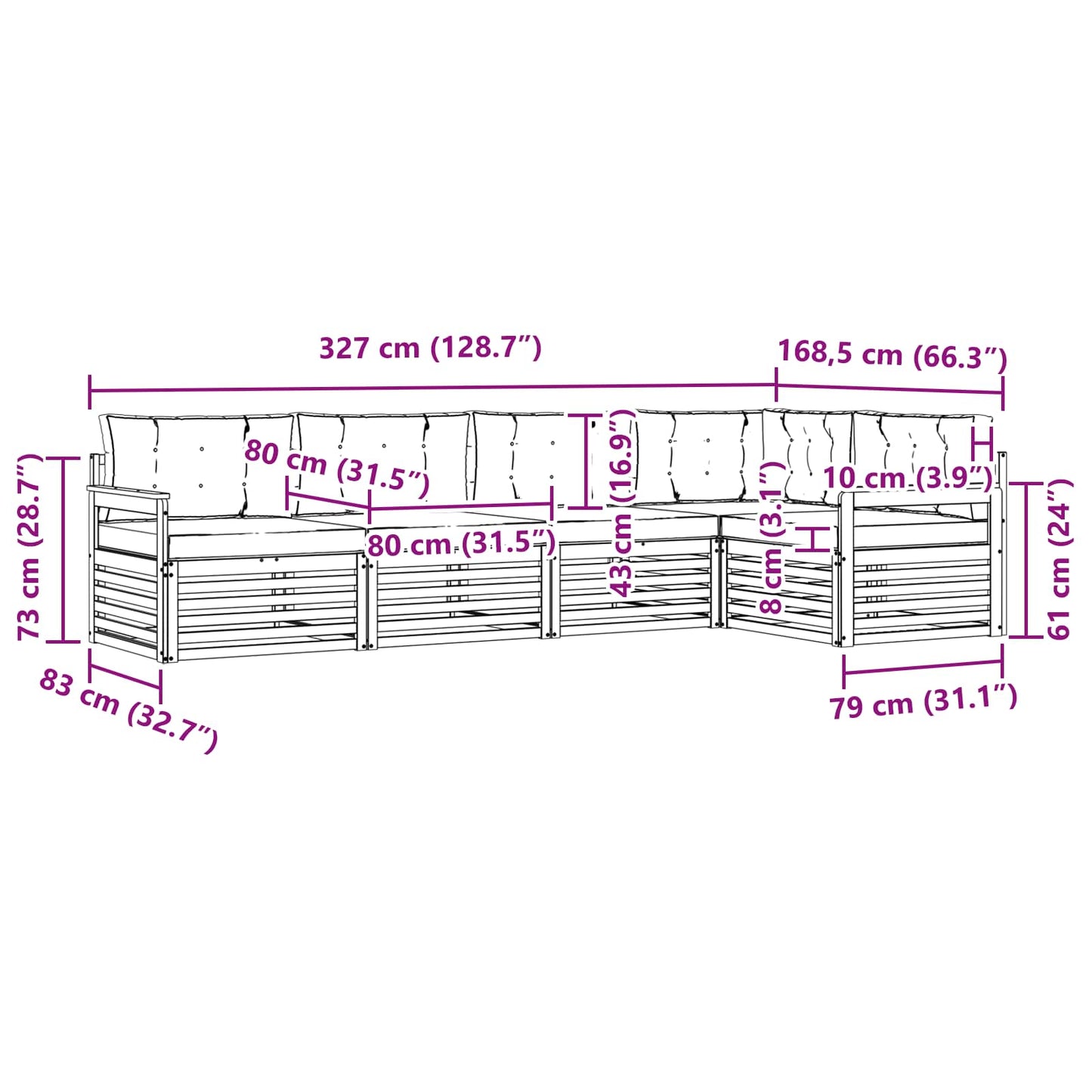 vidaXL Σειρά Καναπέ Εξωτερικού με μαξιλάρι 5 pcs Φυσικό και Ανθρακί