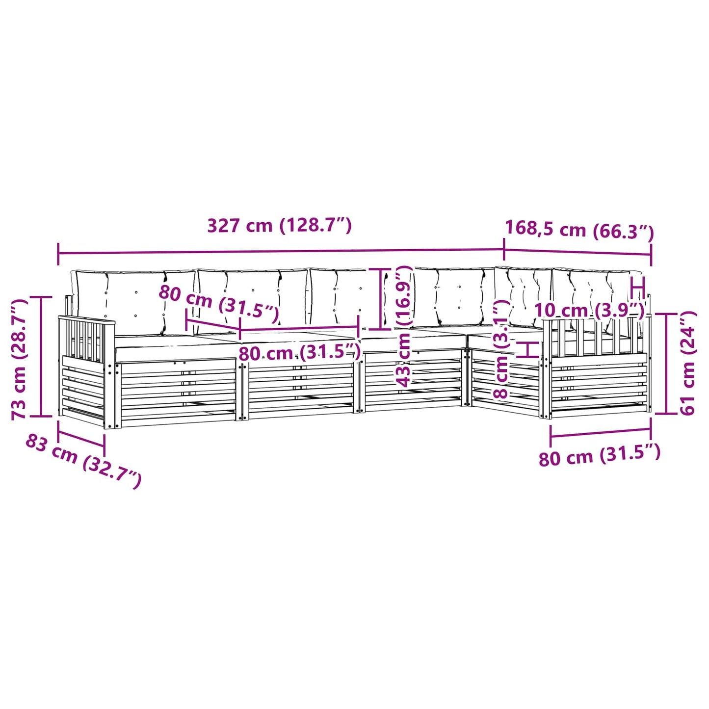vidaXL Σειρά Καναπέ Εξωτερικού με μαξιλάρι 5 pcs Φυσικό και Ανθρακί