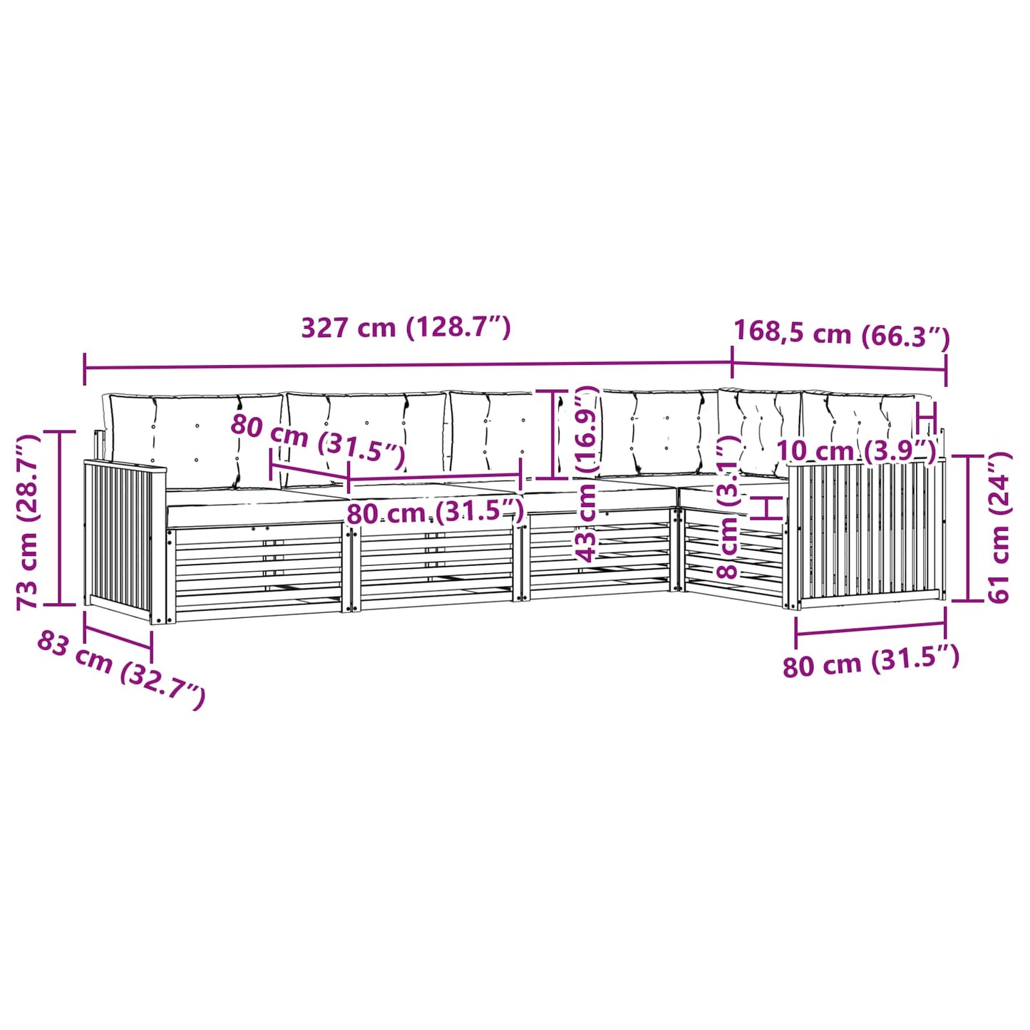 vidaXL Σειρά Καναπέ Εξωτερικού με μαξιλάρι 5 pcs Φυσικό και Ανθρακί
