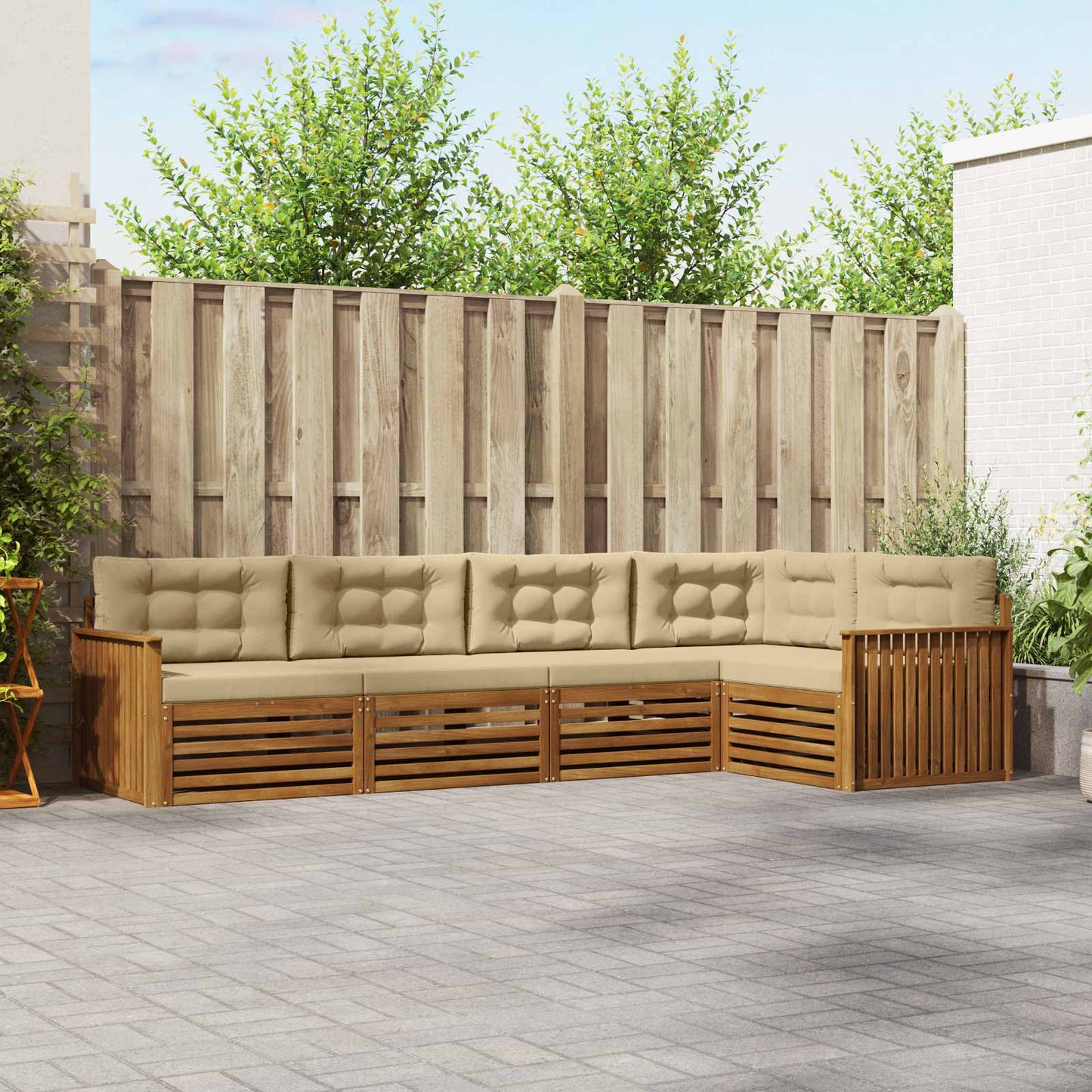 vidaXL Σειρά Καναπέ Εξωτερικού με μαξιλάρι 5 pcs Φυσικό και Μπεζ