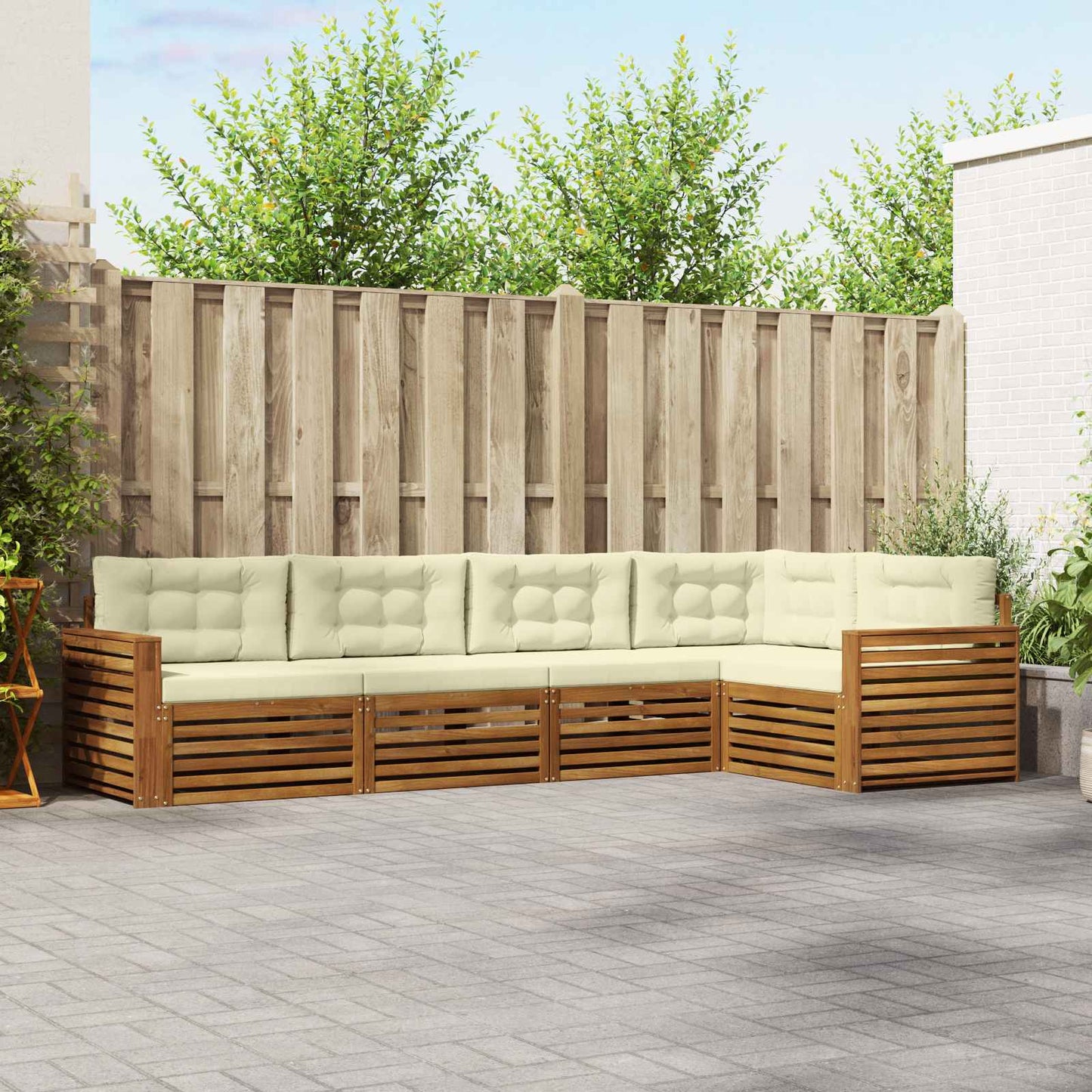 vidaXL Σειρά Καναπέ Εξωτερικού με μαξιλάρι 5 pcs Φυσικό και Κρέμα