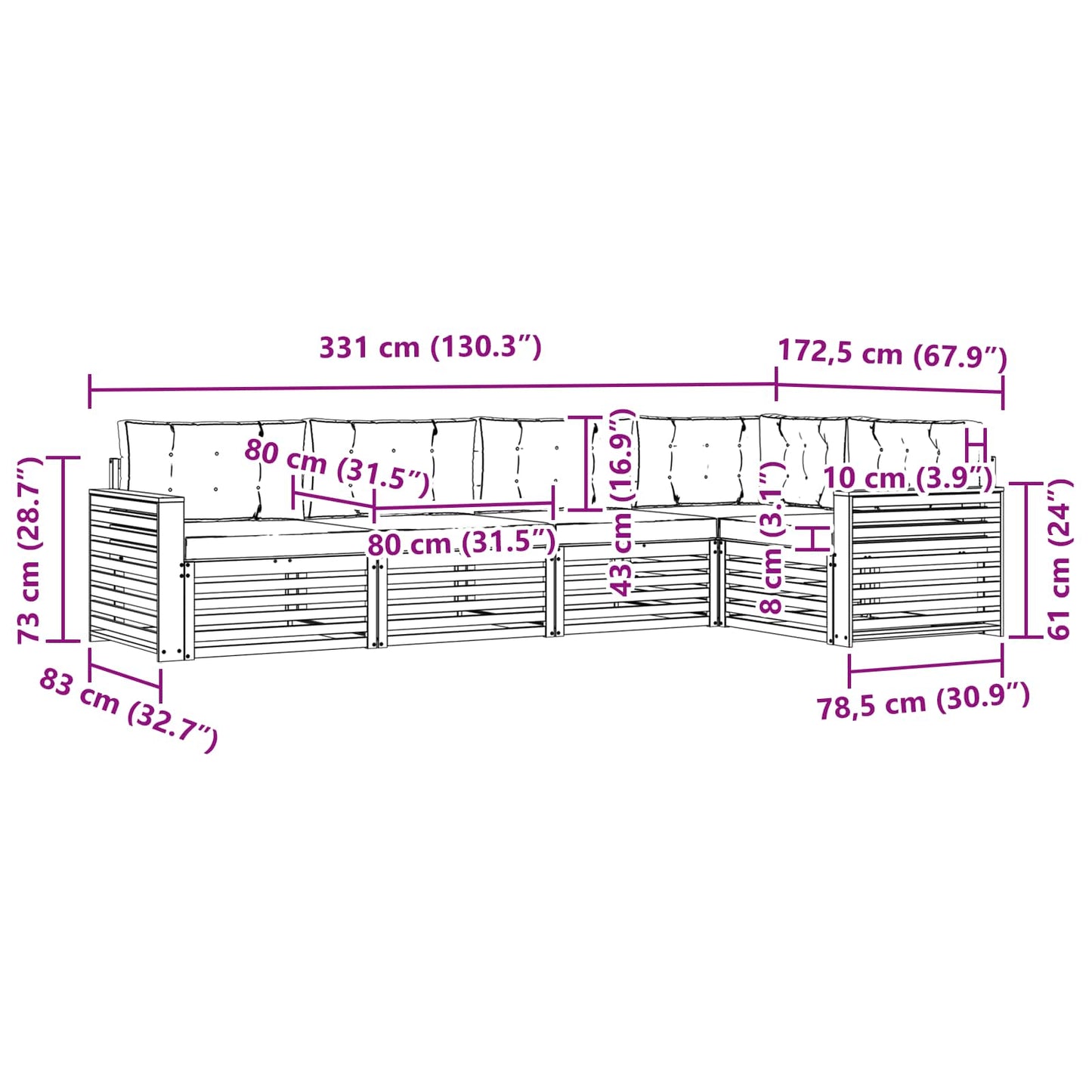 vidaXL Σειρά Καναπέ Εξωτερικού με μαξιλάρι 5 pcs Φυσικό και Ανθρακί