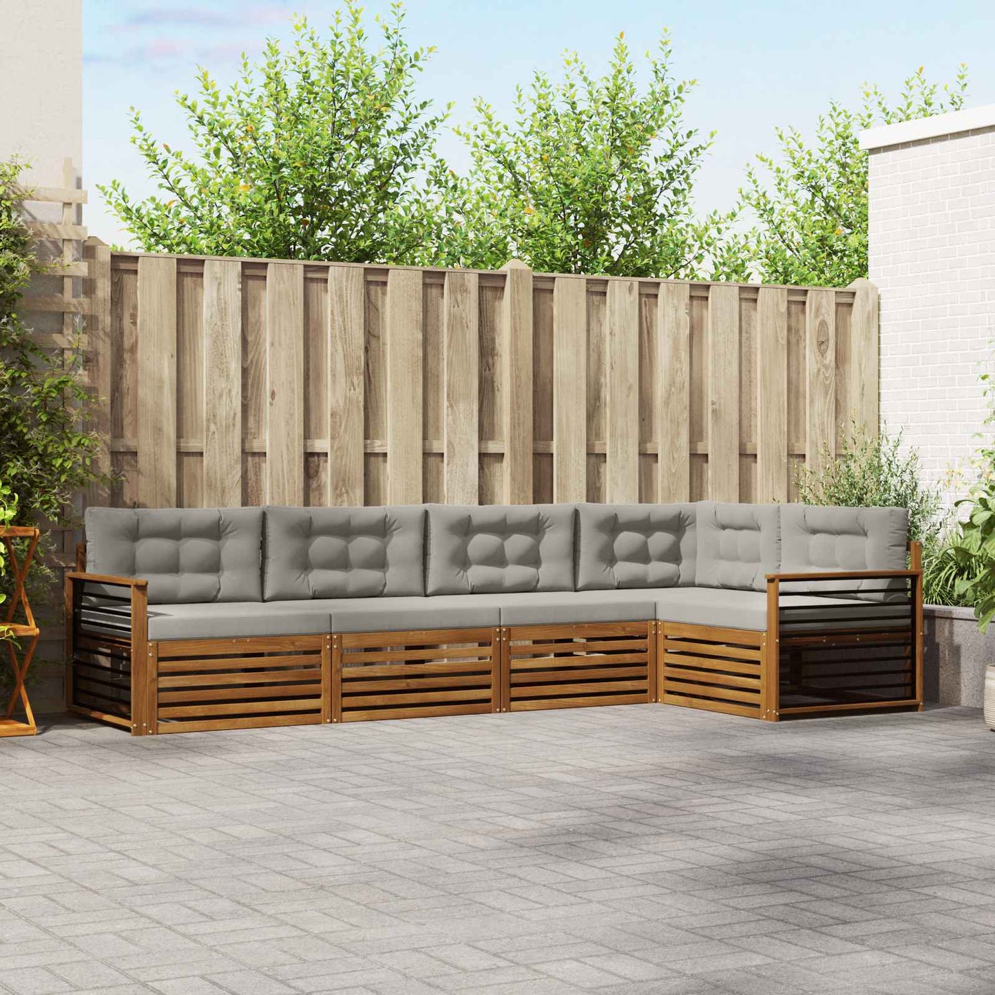vidaXL Σειρά Καναπέ Εξωτερικού 5 pcs Φυσικό και Ανοιχτό Γκρι