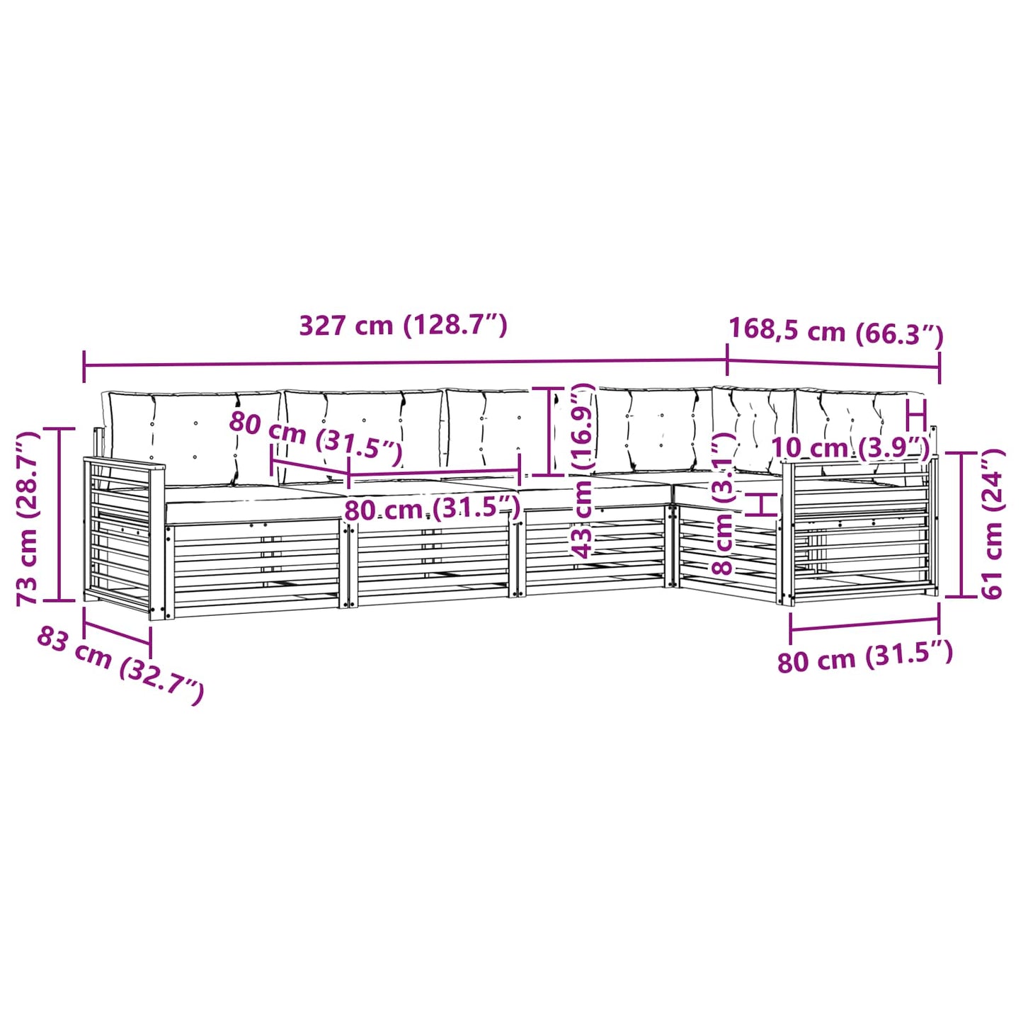 vidaXL Σειρά Καναπέ Εξωτερικού με μαξιλάρι 5 pcs Φυσικό και Ανθρακί