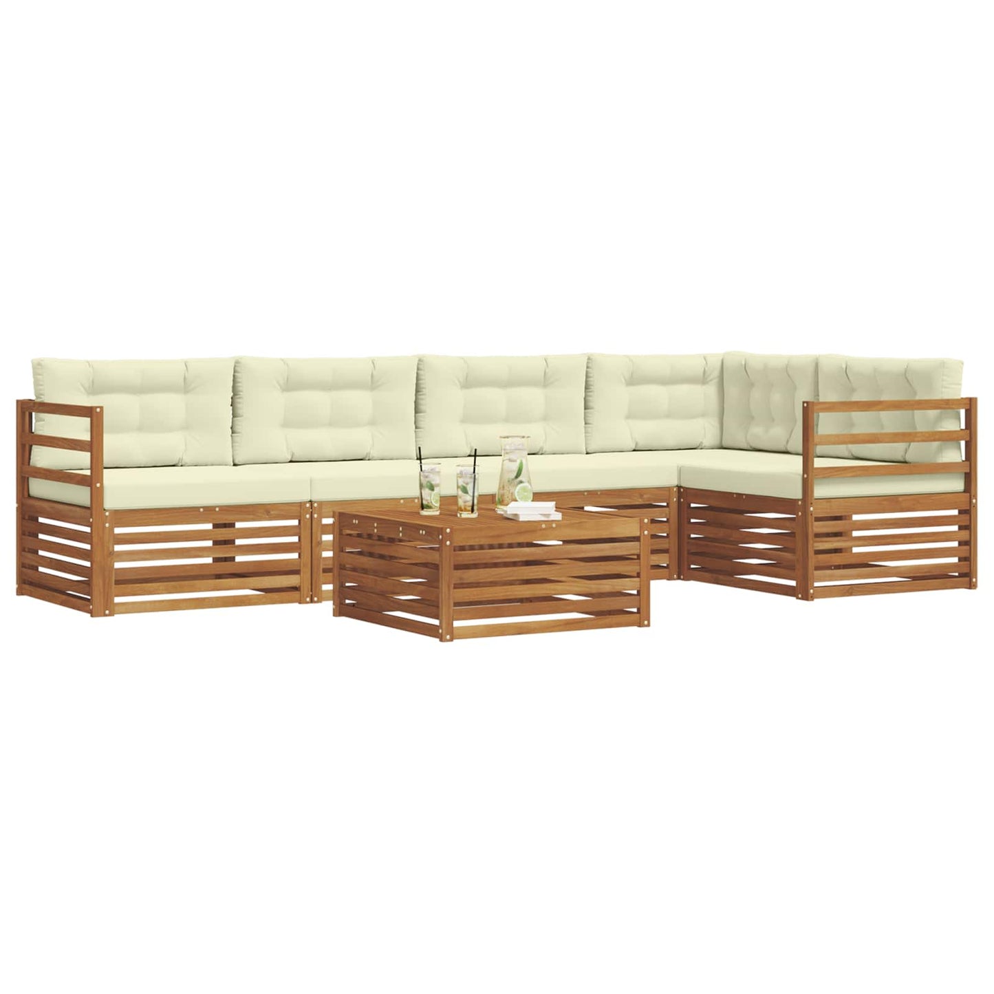 vidaXL Σειρά Καναπέ Εξωτερικού με μαξιλάρι 6 pcs Φυσικό και Κρέμα