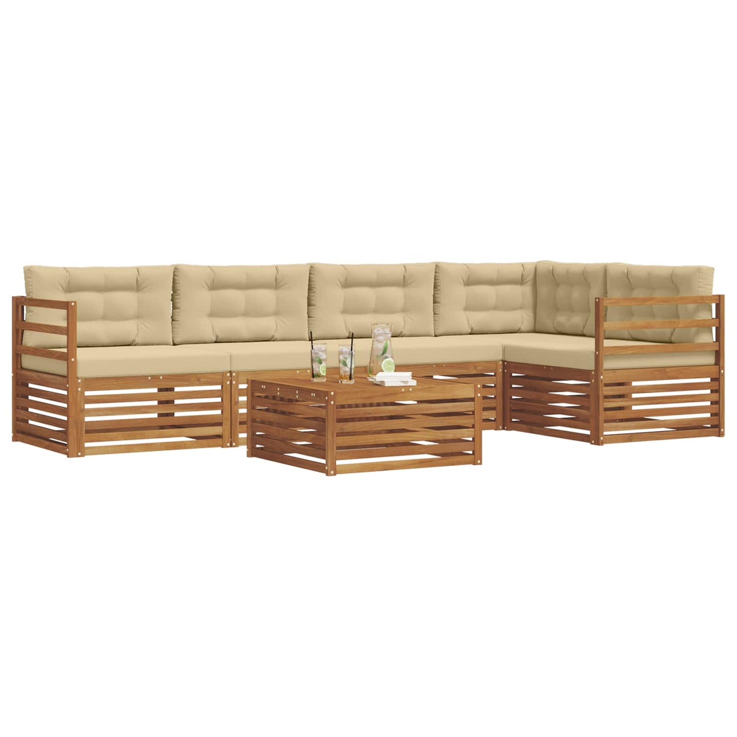 vidaXL Σειρά Καναπέ Εξωτερικού με μαξιλάρι 6 pcs Φυσικό και Μπεζ