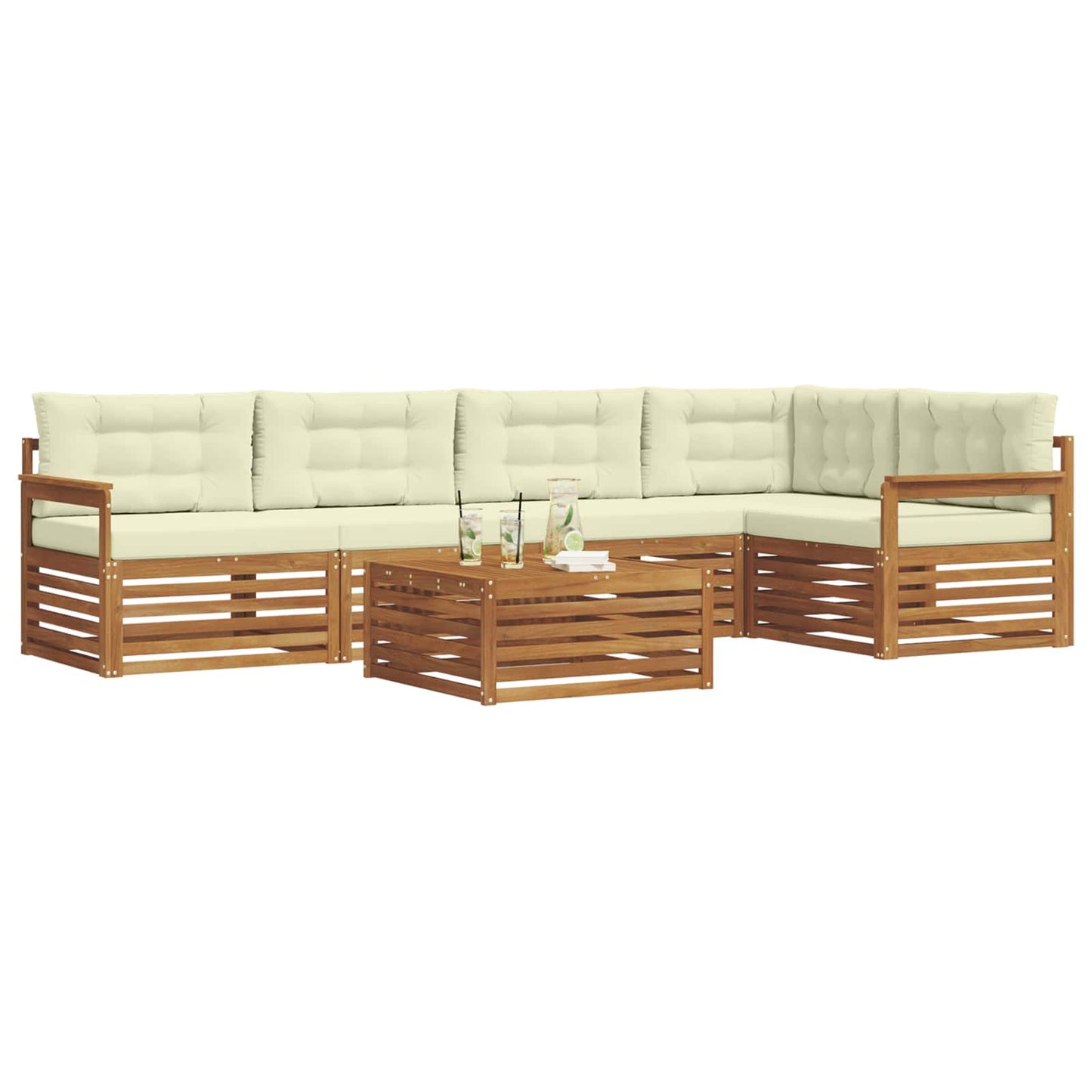 vidaXL Σειρά Καναπέ Εξωτερικού με μαξιλάρι 6 pcs Φυσικό και Κρέμα