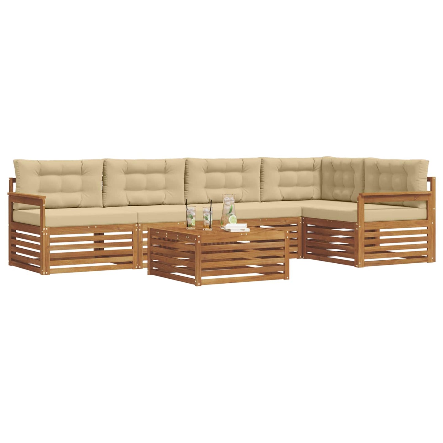 vidaXL Σειρά Καναπέ Εξωτερικού με μαξιλάρι 6 pcs Φυσικό και Μπεζ