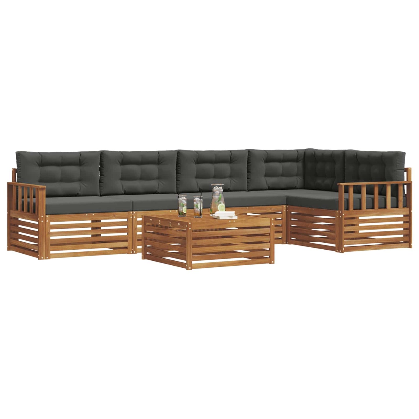 vidaXL Σειρά Καναπέ Εξωτερικού με μαξιλάρι 6 pcs Φυσικό και Ανθρακί