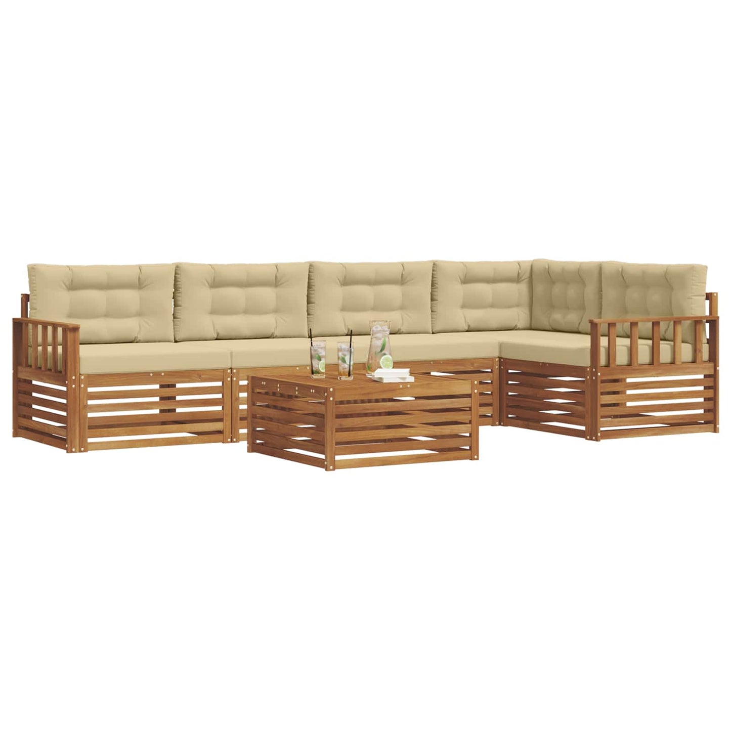 vidaXL Σειρά Καναπέ Εξωτερικού με μαξιλάρι 6 pcs Φυσικό και Μπεζ