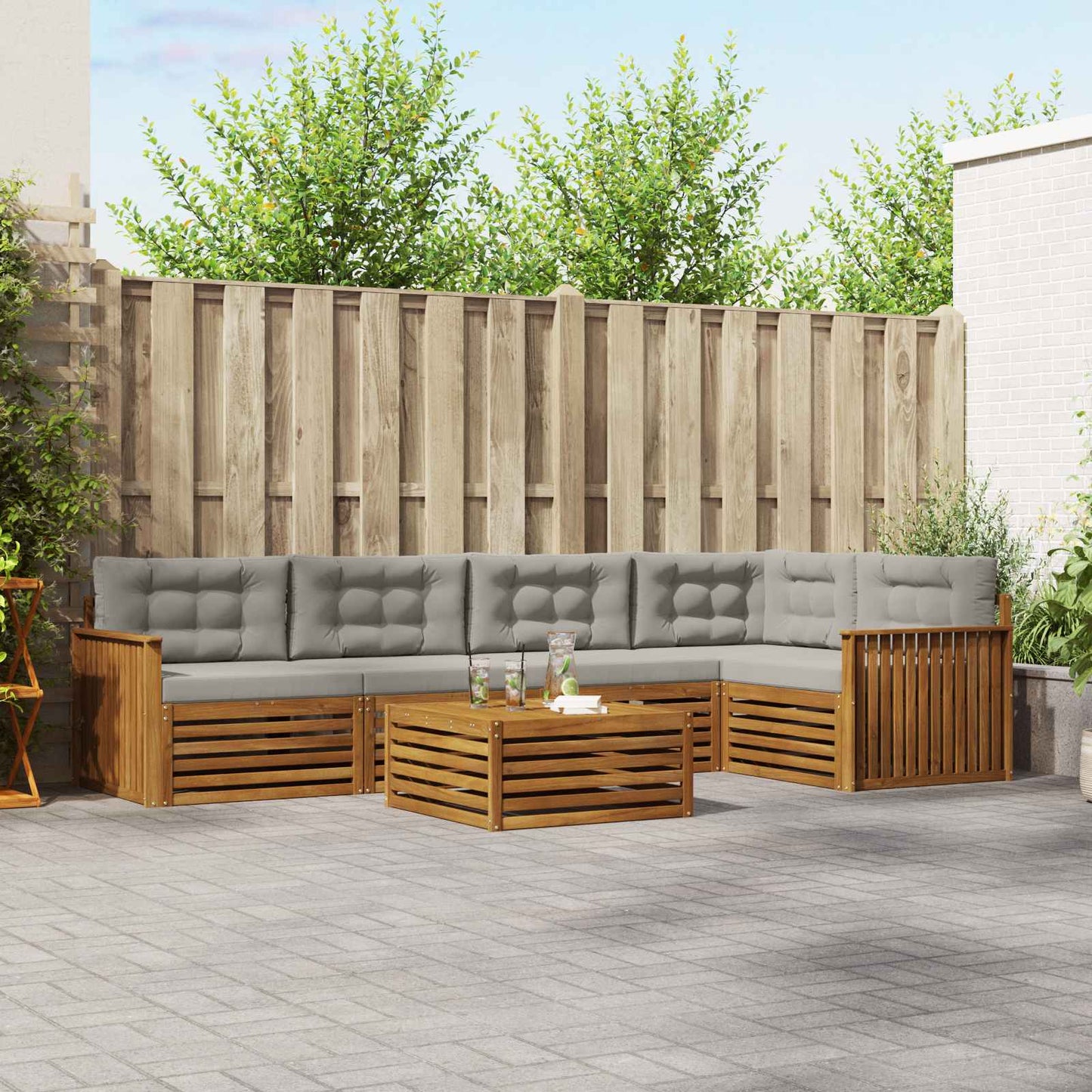 vidaXL Σειρά Καναπέ Εξωτερικού 6 pcs Φυσικό και Ανοιχτό Γκρι