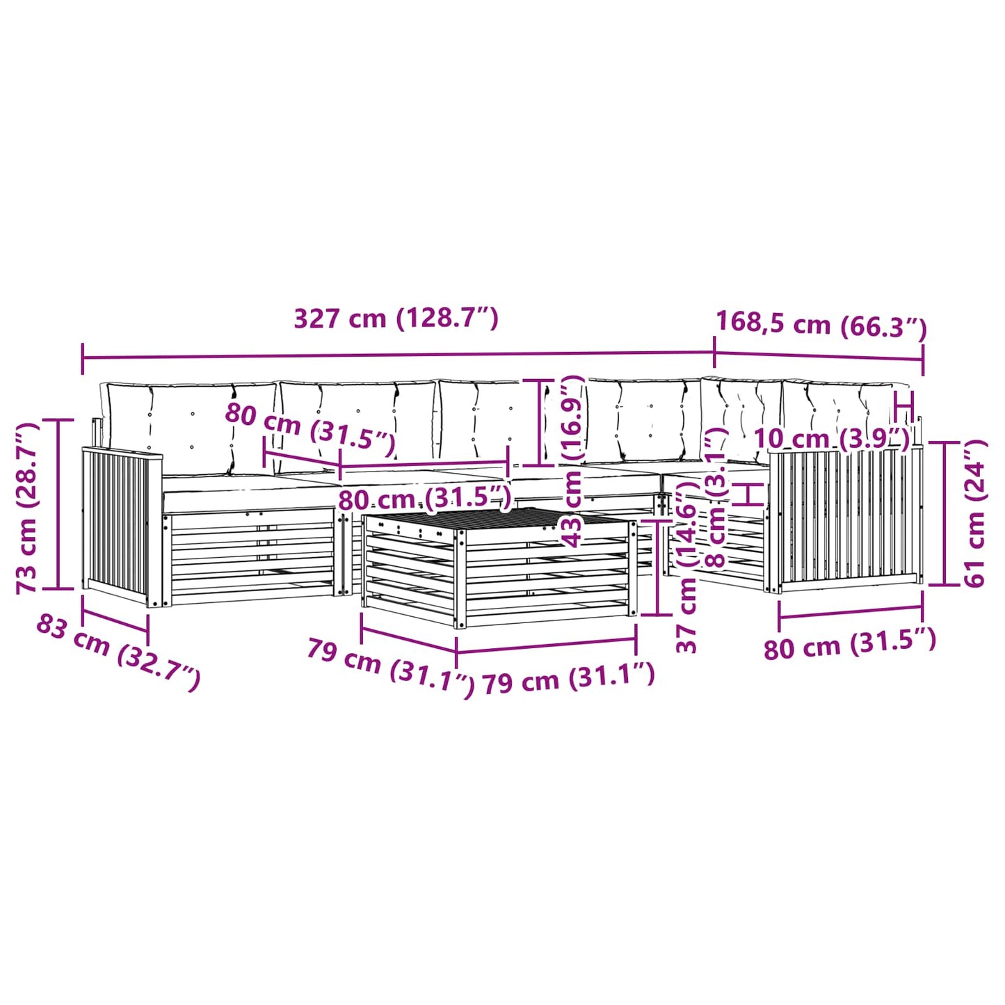 vidaXL Σειρά Καναπέ Εξωτερικού 6 pcs Φυσικό και Ανοιχτό Γκρι