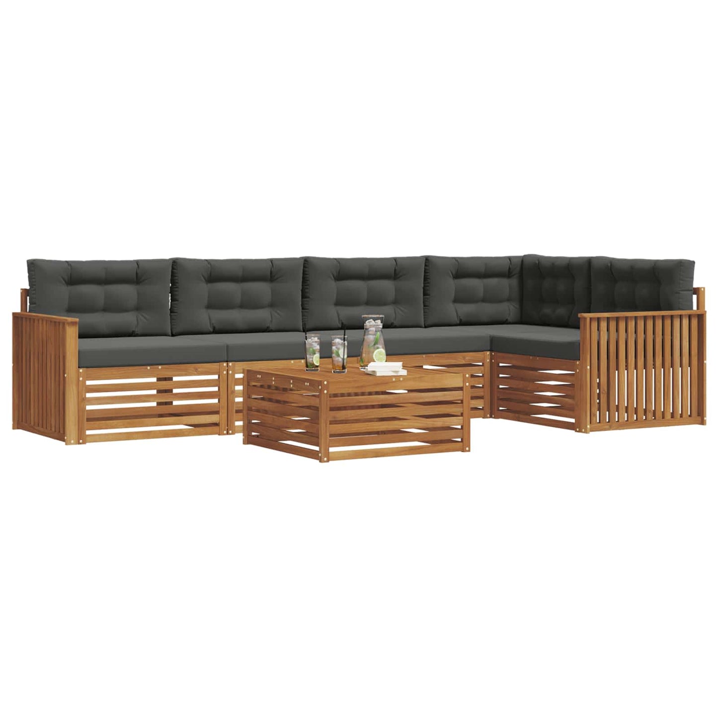 vidaXL Σειρά Καναπέ Εξωτερικού με μαξιλάρι 6 pcs Φυσικό και Ανθρακί