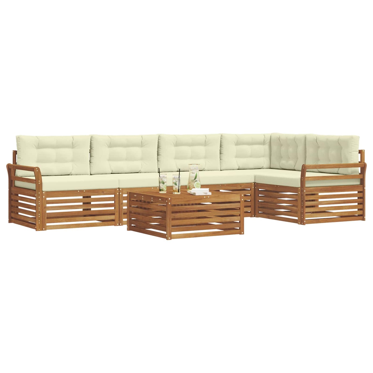 vidaXL Σειρά Καναπέ Εξωτερικού με μαξιλάρι 6 pcs Φυσικό και Κρέμα
