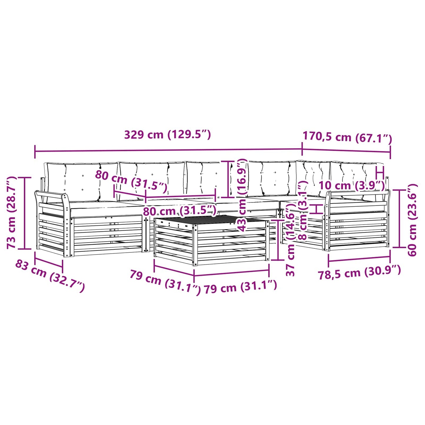 vidaXL Σειρά Καναπέ Εξωτερικού με μαξιλάρι 6 pcs Φυσικό και Ανθρακί
