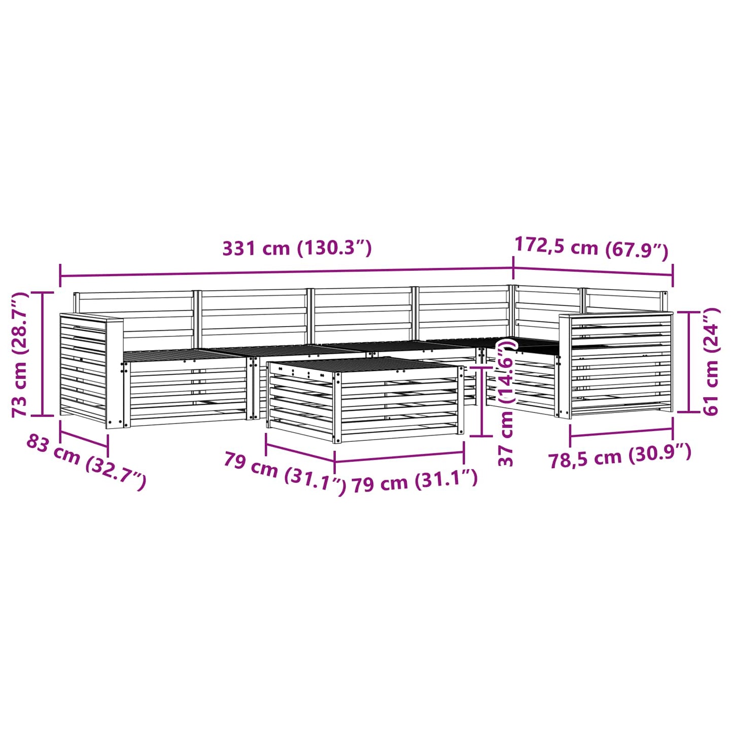 vidaXL Σειρά Καναπέ Εξωτερικού 6 pcs Φυσικό Στερεό Ξύλο Ακακίας