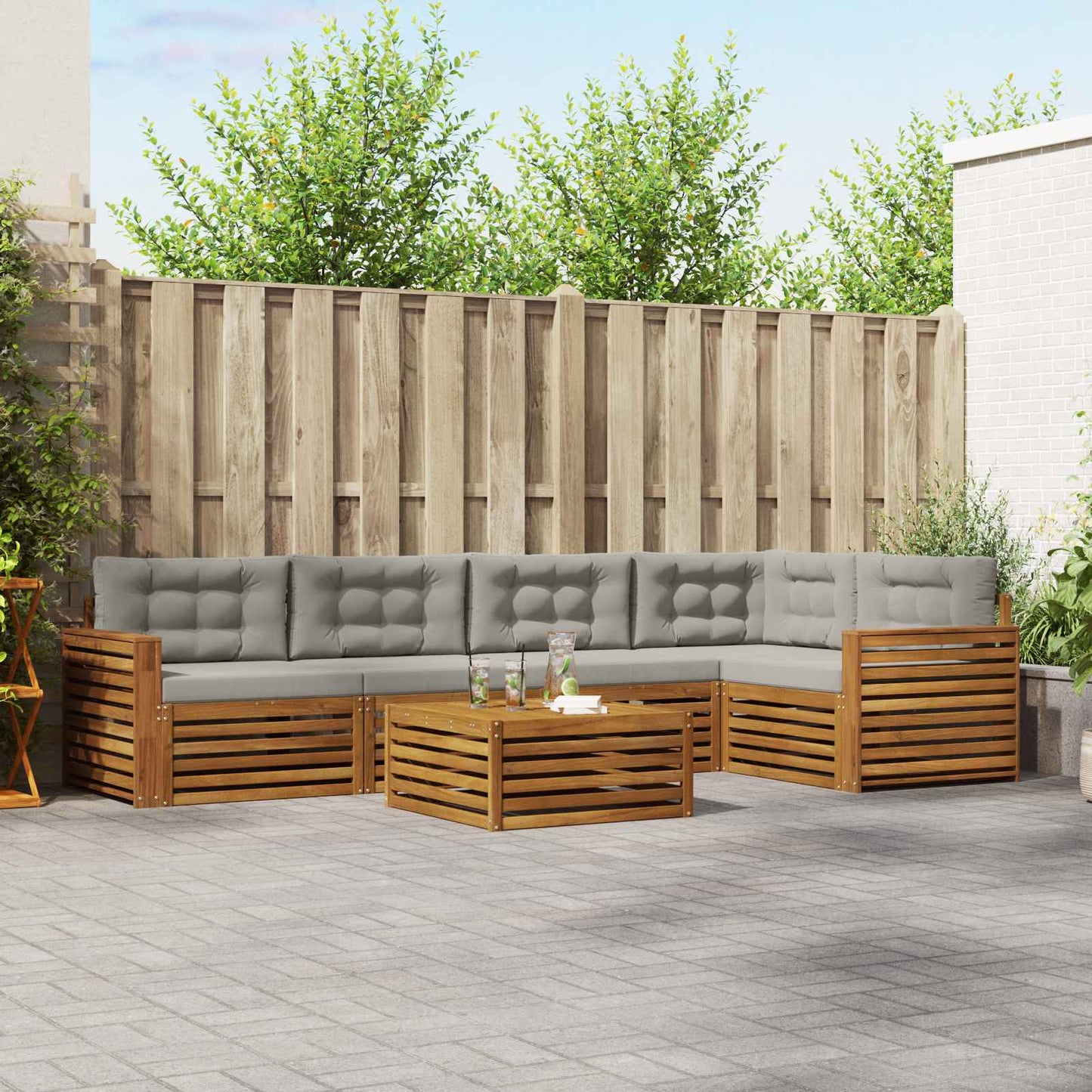 vidaXL Σειρά Καναπέ Εξωτερικού 6 pcs Φυσικό και Ανοιχτό Γκρι