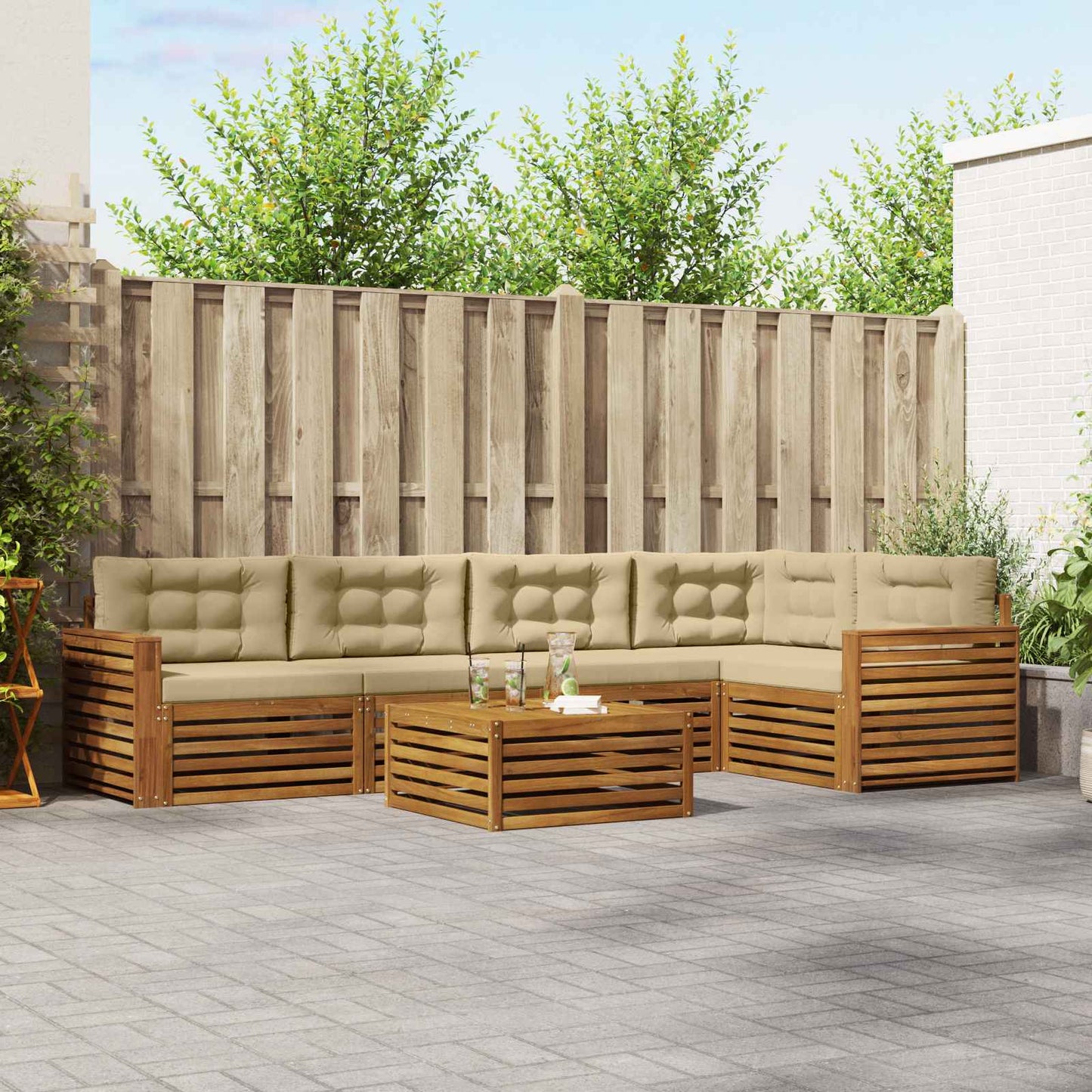 vidaXL Σειρά Καναπέ Εξωτερικού με μαξιλάρι 6 pcs Φυσικό και Μπεζ